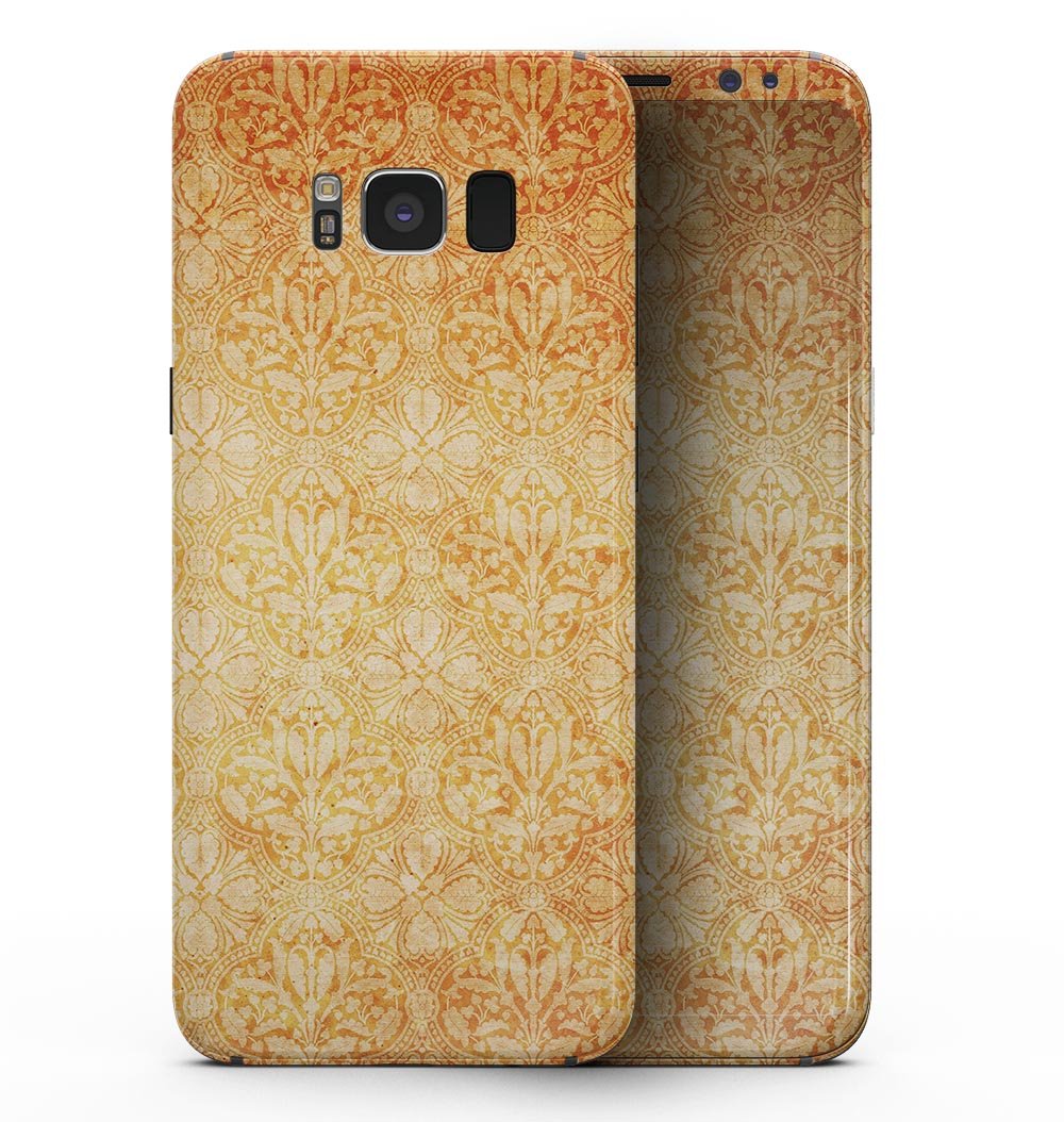 Samsung Galaxy S8 with Grunge Coral Damask Pattern skin, showcasing vibrant colors and intricate design.