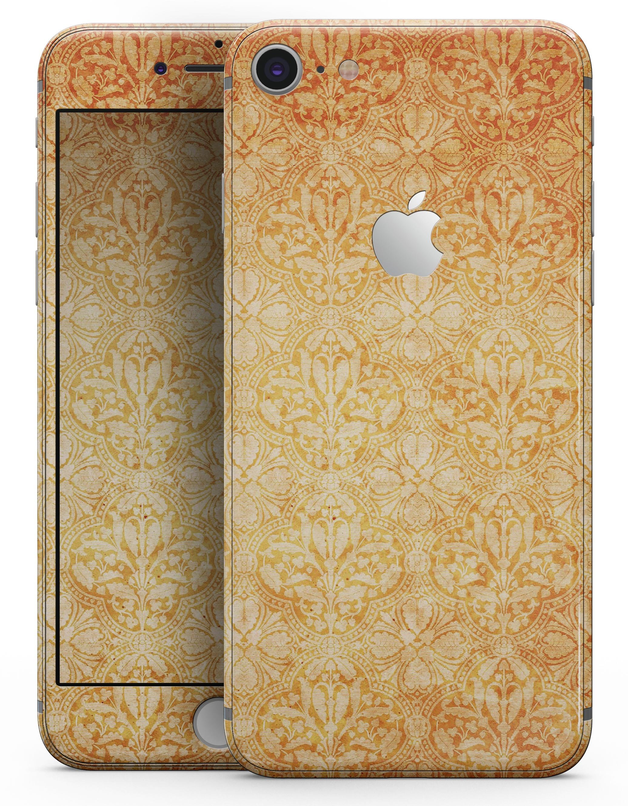 Grunge Coral Damask Pattern skin for iPhone 8 and 8 Plus, showcasing vibrant colors and intricate design.