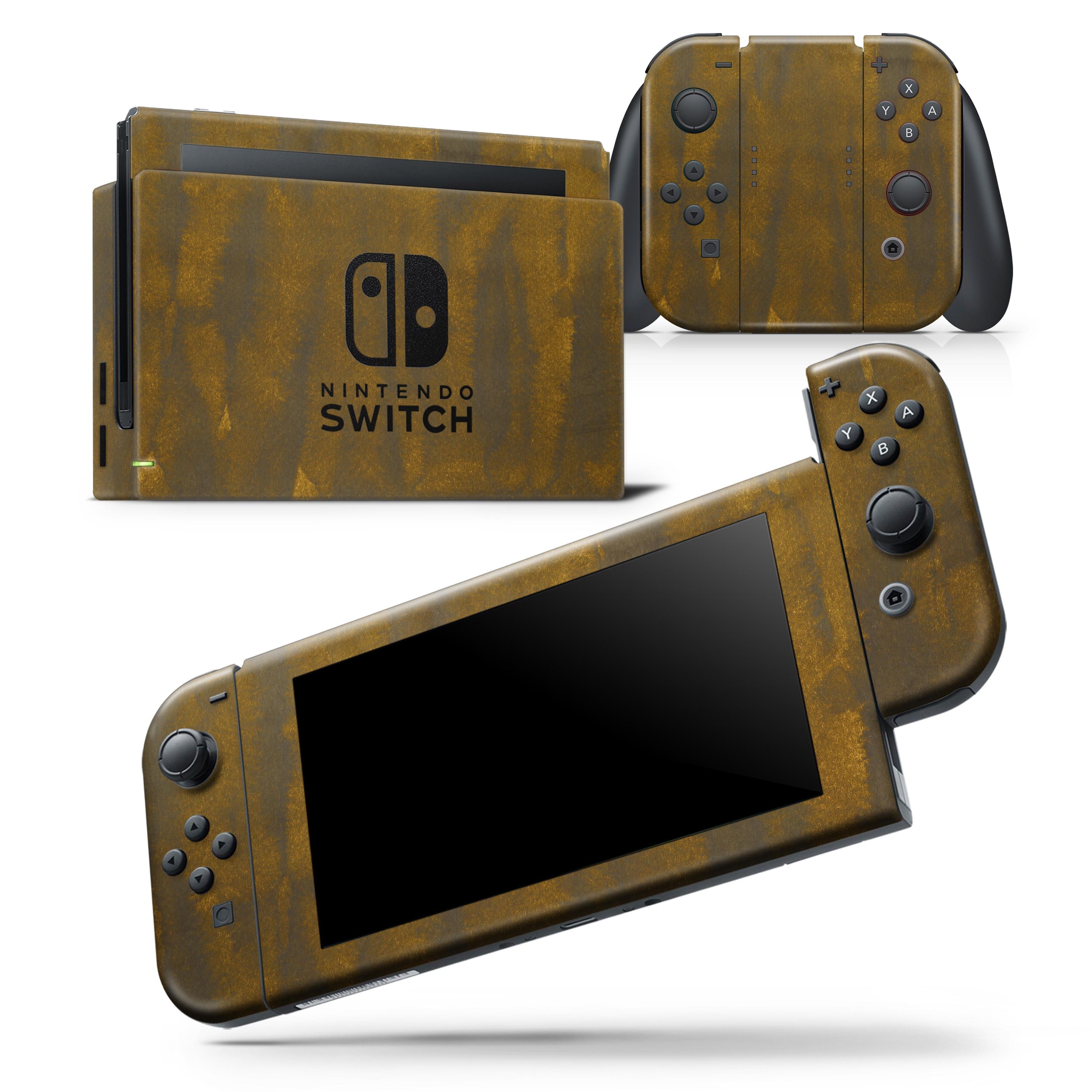 Grunge Dark Golden Stripes skin wrap decal for Nintendo Switch Lite, showcasing a stylish design with dark golden stripes on a console.