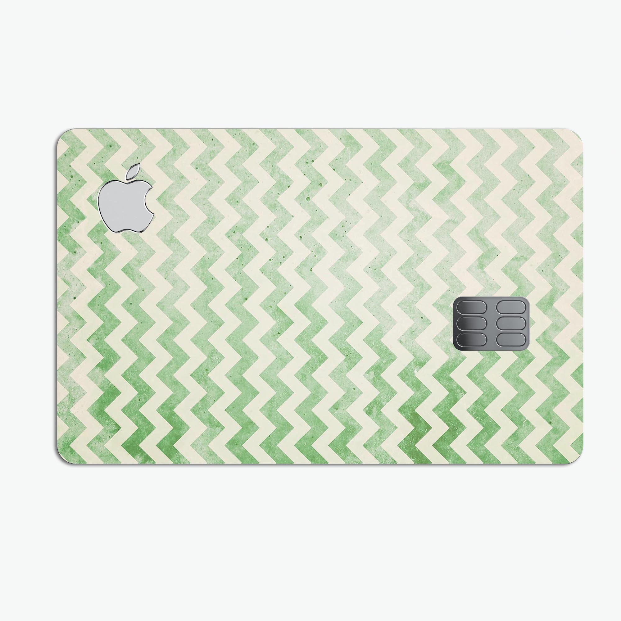 Grunge Green Horizontal Chevron Pattern Premium Protective Decal for Apple Card, showcasing a stylish design and high-quality finish.