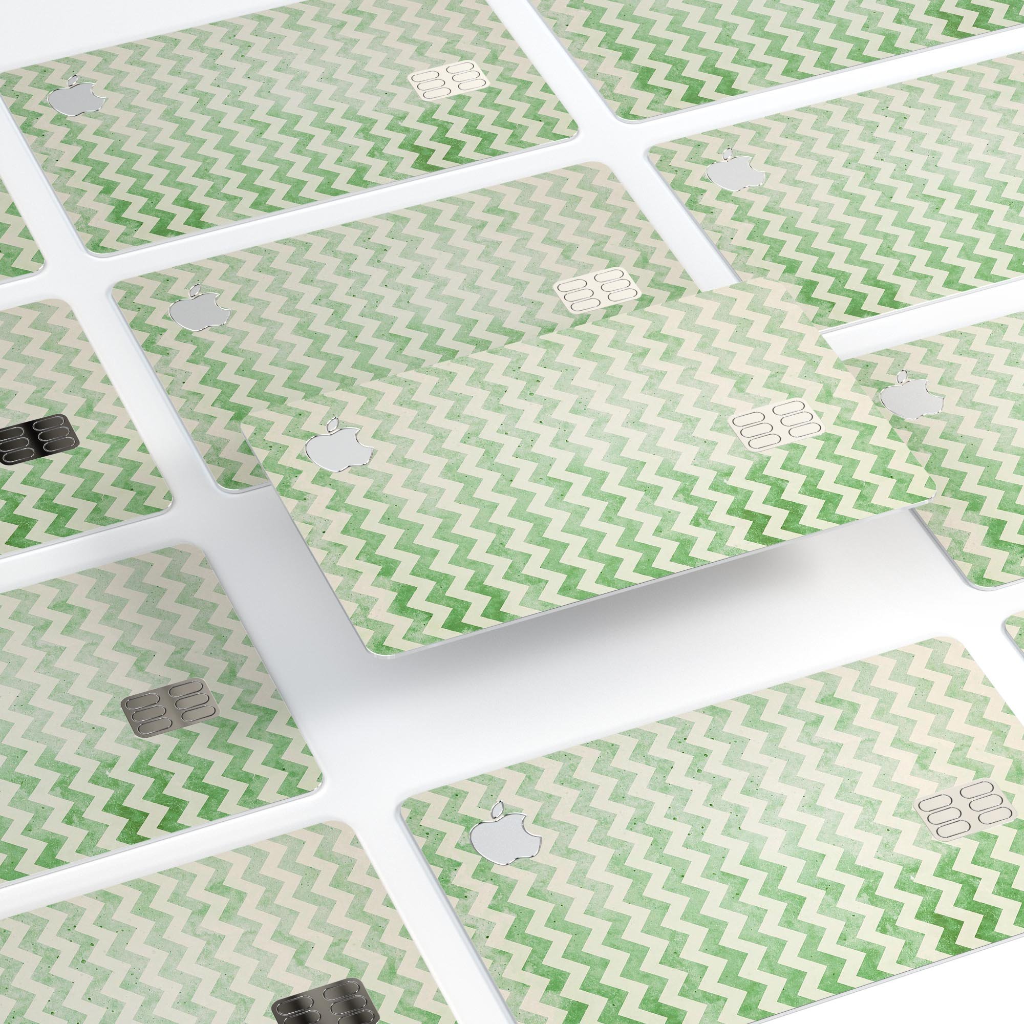 Grunge Green Horizontal Chevron Pattern Premium Protective Decal for Apple Card, showcasing a stylish design and high-quality finish.