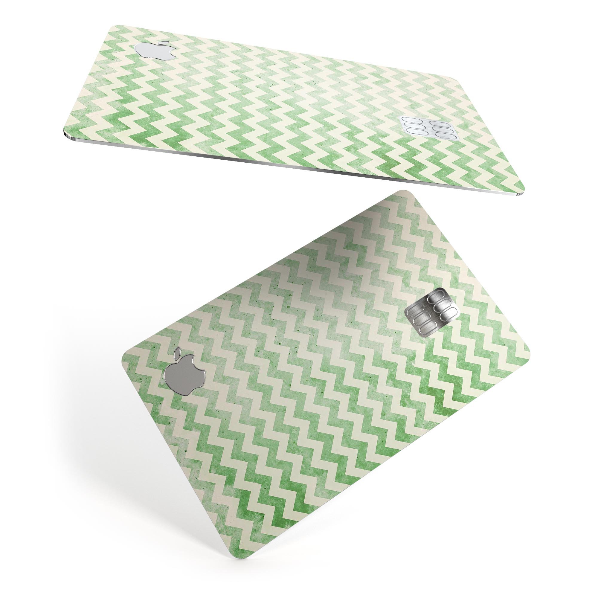Grunge Green Horizontal Chevron Pattern Premium Protective Decal for Apple Card, showcasing a stylish design and high-quality finish.