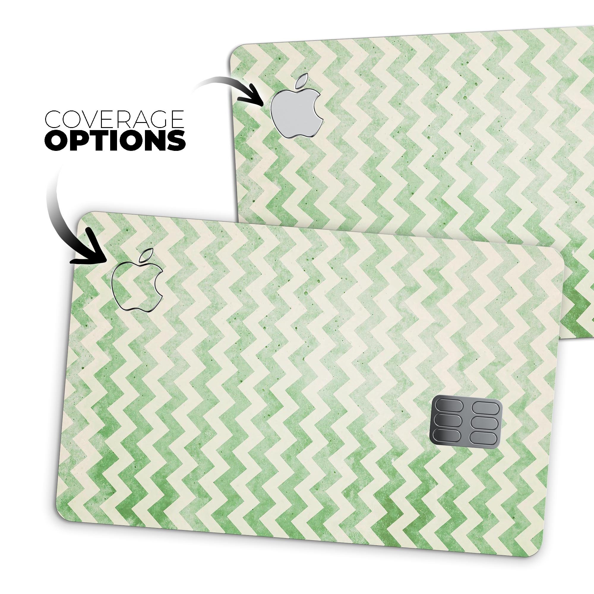 Grunge Green Horizontal Chevron Pattern Premium Protective Decal for Apple Card, showcasing a stylish design and high-quality finish.