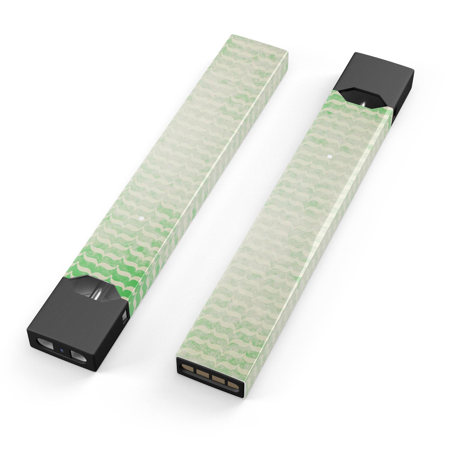 Grunge Green Micro Mustache Pattern decal applied on a JUUL vaping device, showcasing its stylish design and protective features.