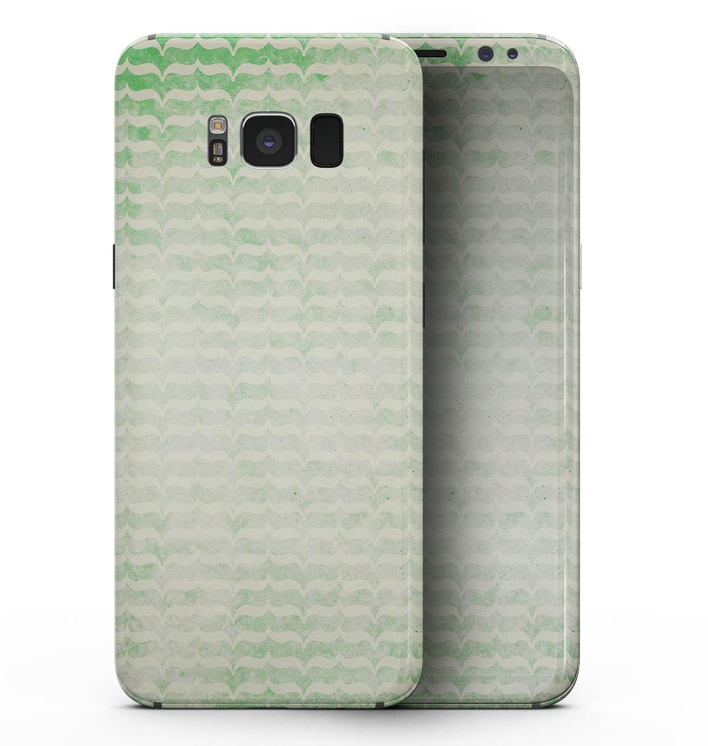 Samsung Galaxy S8 with Grunge Green Micro Mustache Pattern skin, showcasing a stylish and unique design that protects the device.