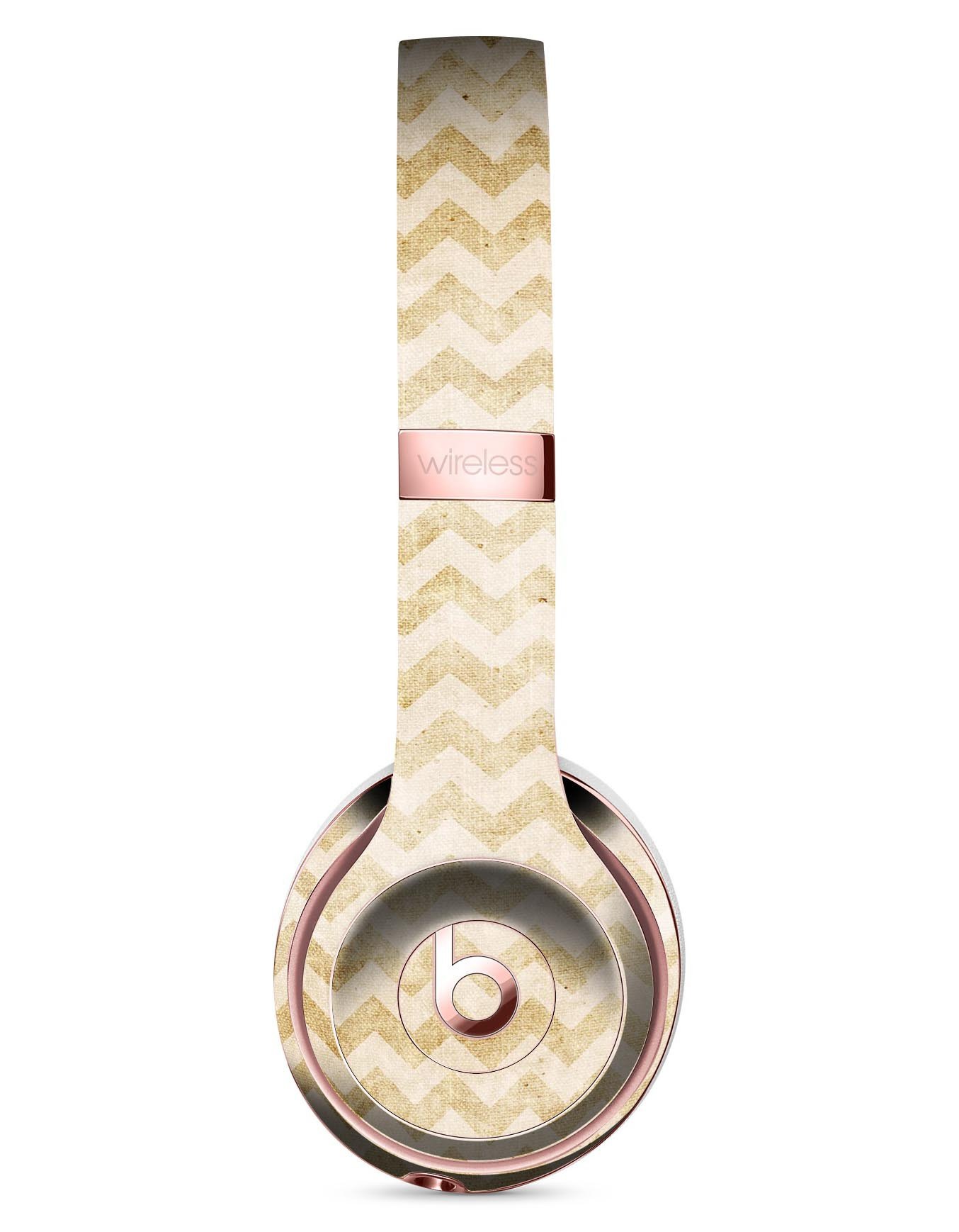 Grunge Mustard Yellow Chevron Full-Body Skin Kit for Beats by Dre Solo 3 Wireless Headphones, showcasing vibrant design and premium vinyl material.