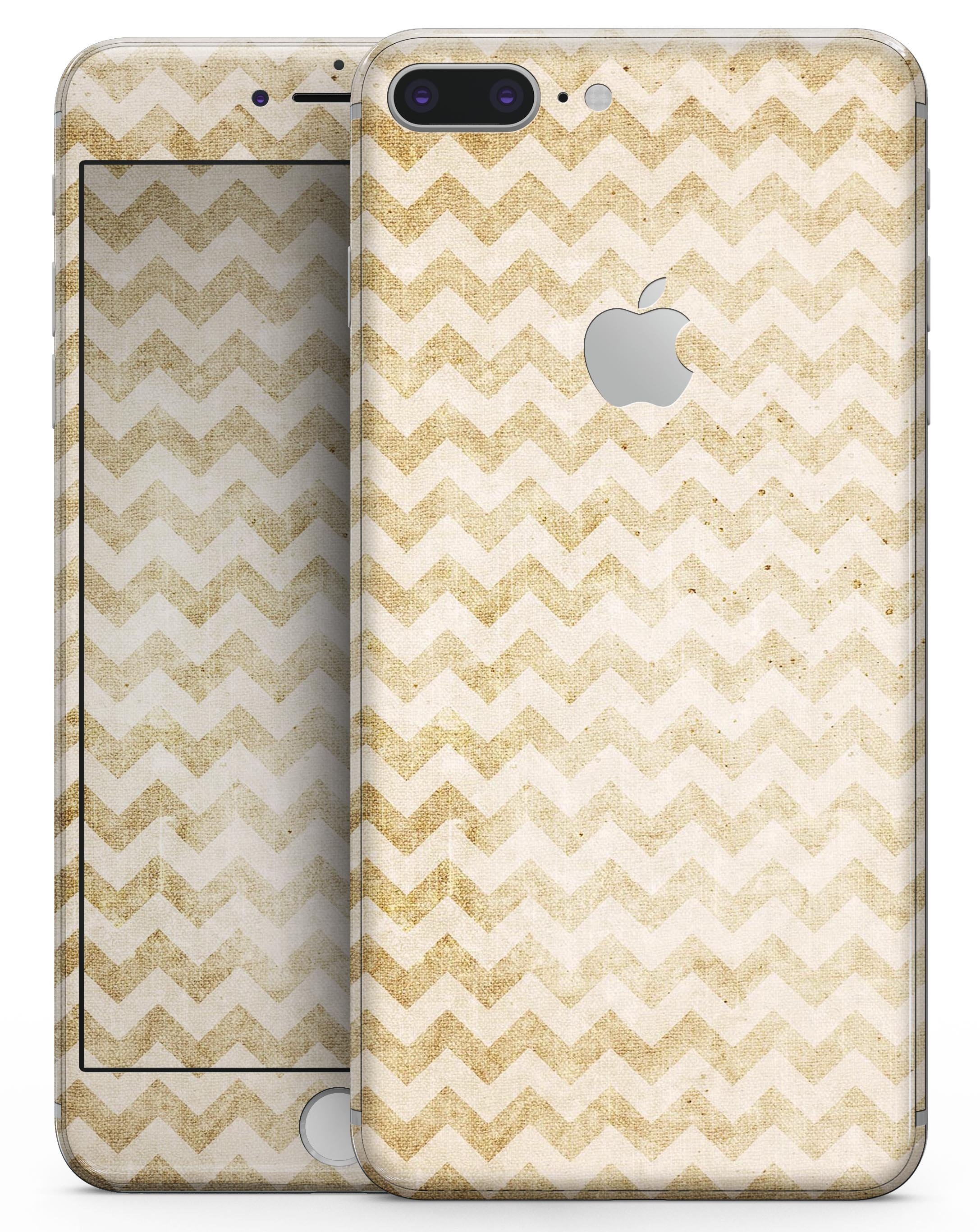 Grunge Mustard Yellow Chevron skin for iPhone 8 and 8 Plus, showcasing vibrant yellow chevron pattern on a sleek device.