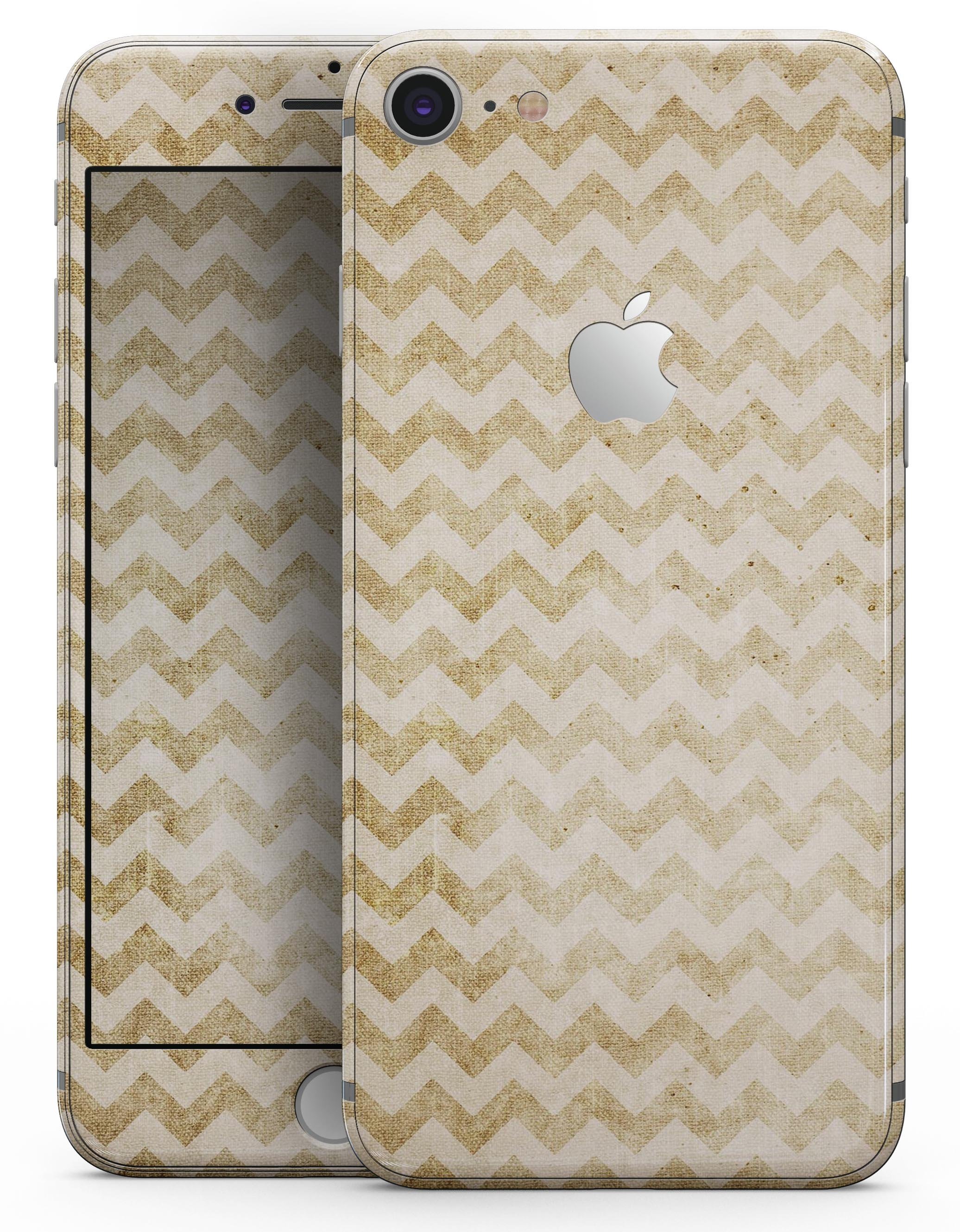 Grunge Mustard Yellow Chevron skin for iPhone 8 and 8 Plus, showcasing vibrant yellow chevron pattern on a sleek device.