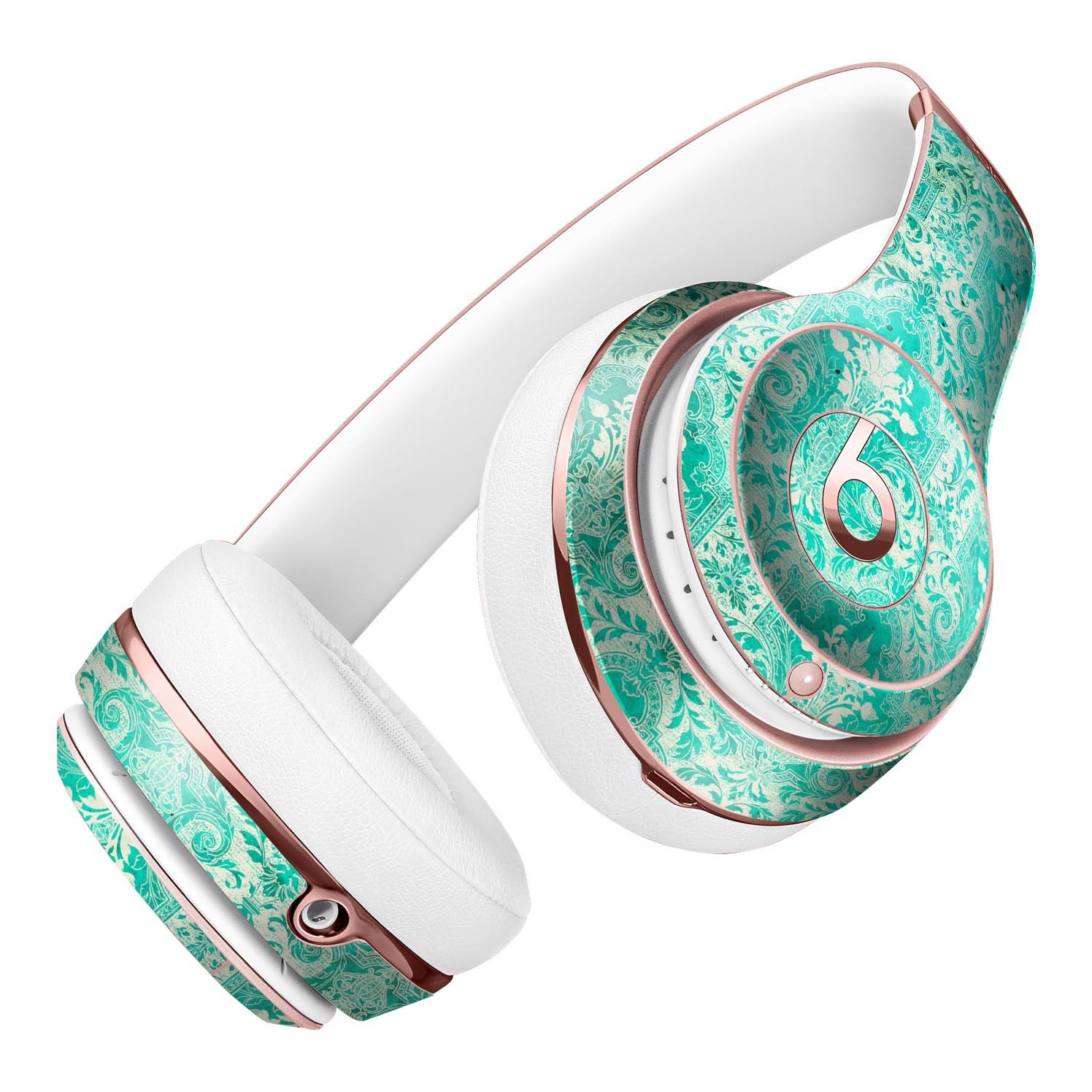 Grunge Teal Damask Pattern Full-Body Skin Kit for Beats by Dre Solo 3 Wireless Headphones, showcasing a stylish design and premium vinyl material.