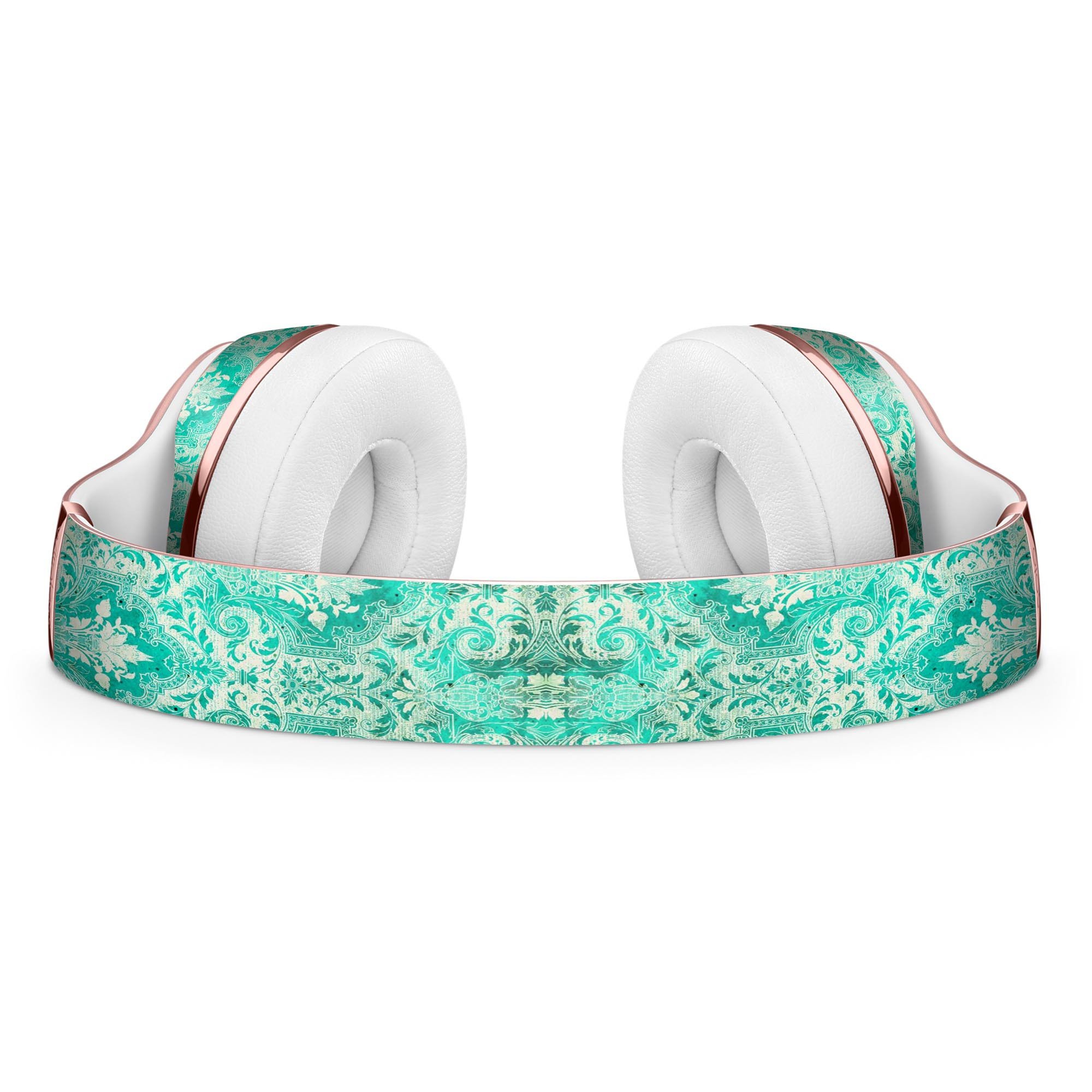 Grunge Teal Damask Pattern Full-Body Skin Kit for Beats by Dre Solo 3 Wireless Headphones, showcasing a stylish design and premium vinyl material.
