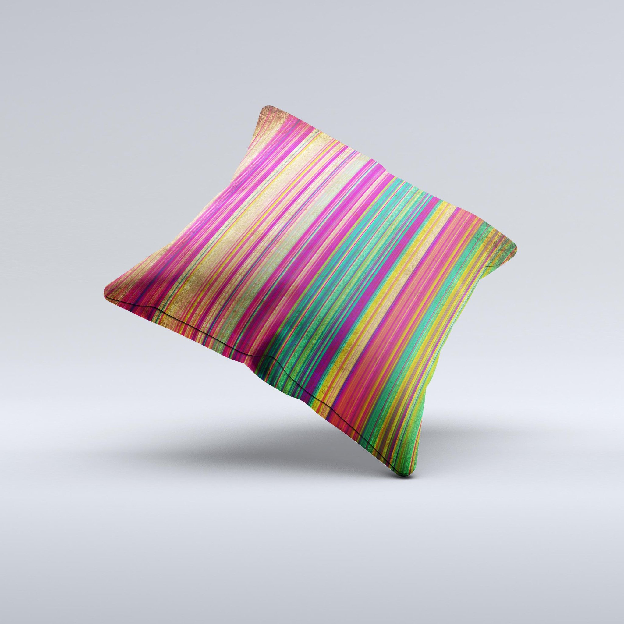 Grunge Thin Vibrant Strips Ink-Fuzed Decorative Throw Pillow showcasing vibrant colors and unique design, handcrafted in Virginia.