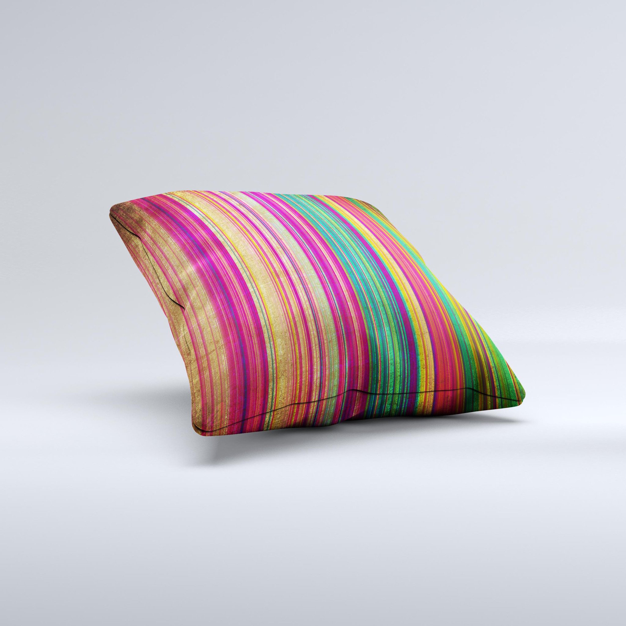 Grunge Thin Vibrant Strips Ink-Fuzed Decorative Throw Pillow showcasing vibrant colors and unique design, handcrafted in Virginia.