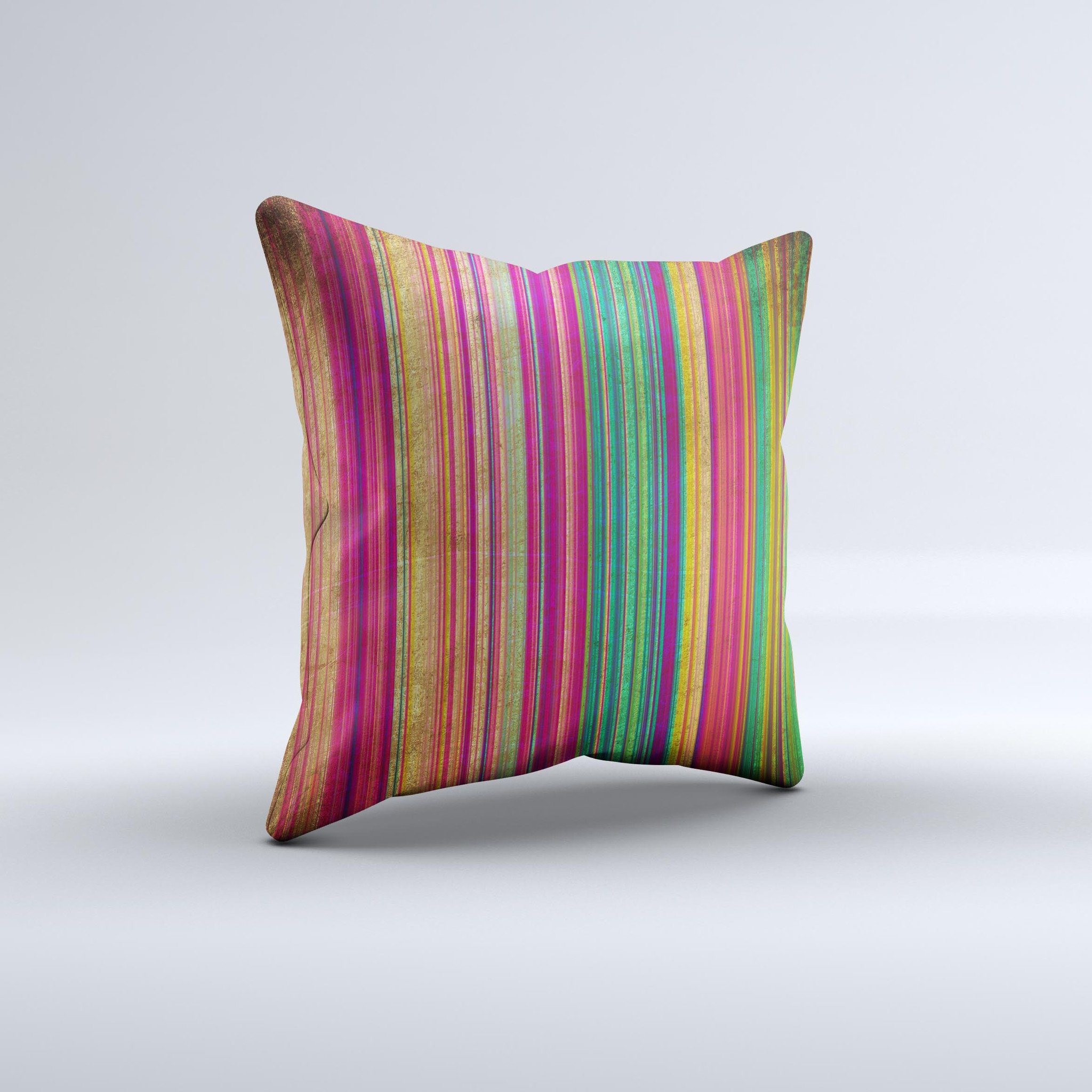 Grunge Thin Vibrant Strips Ink-Fuzed Decorative Throw Pillow showcasing vibrant colors and unique design, handcrafted in Virginia.