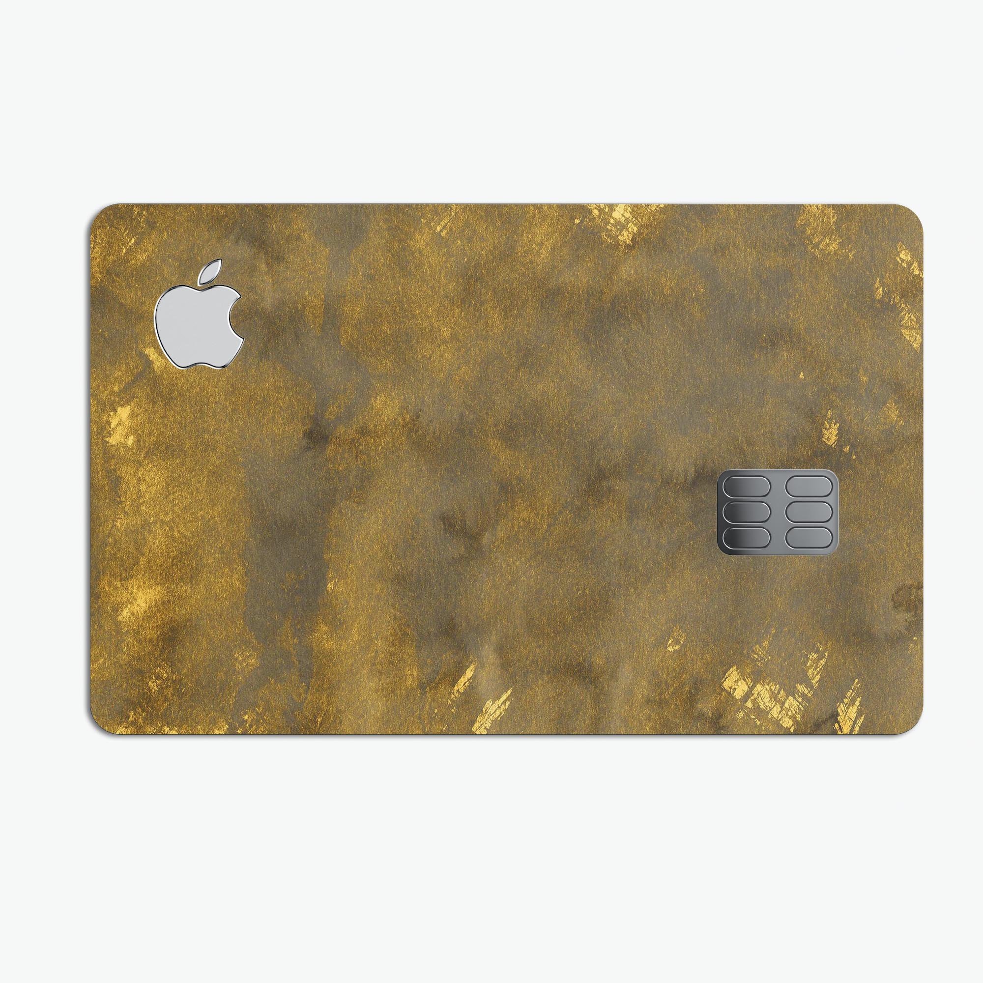 Grunge Watercolor decal with golden specks applied on an Apple Card, showcasing its stylish design and premium quality.