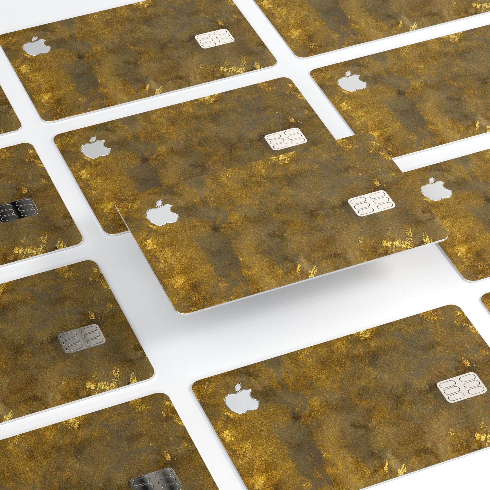 Grunge Watercolor decal with golden specks applied on an Apple Card, showcasing its stylish design and premium quality.