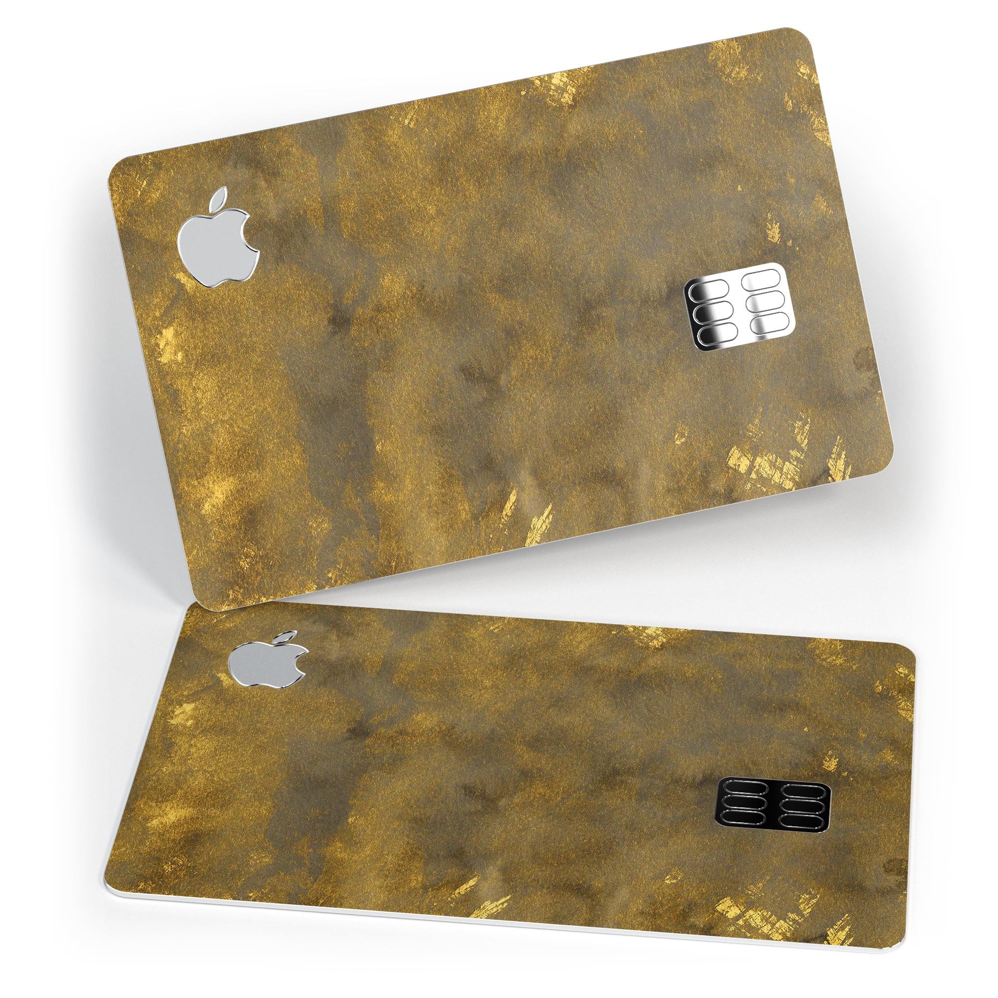 Grunge Watercolor decal with golden specks applied on an Apple Card, showcasing its stylish design and premium quality.