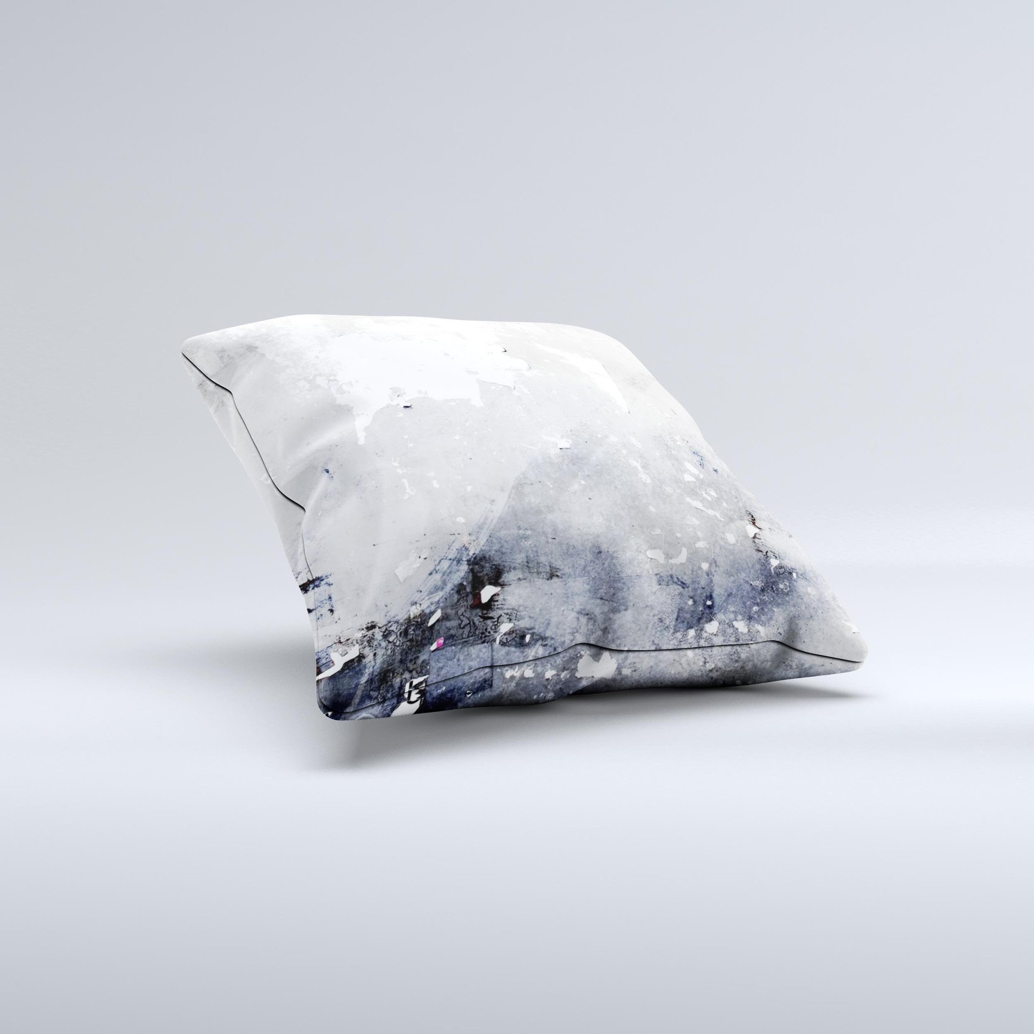 Grunge White & Gray Texture Ink-Fuzed Decorative Throw Pillow showcasing a unique texture and handcrafted design, perfect for home decor.