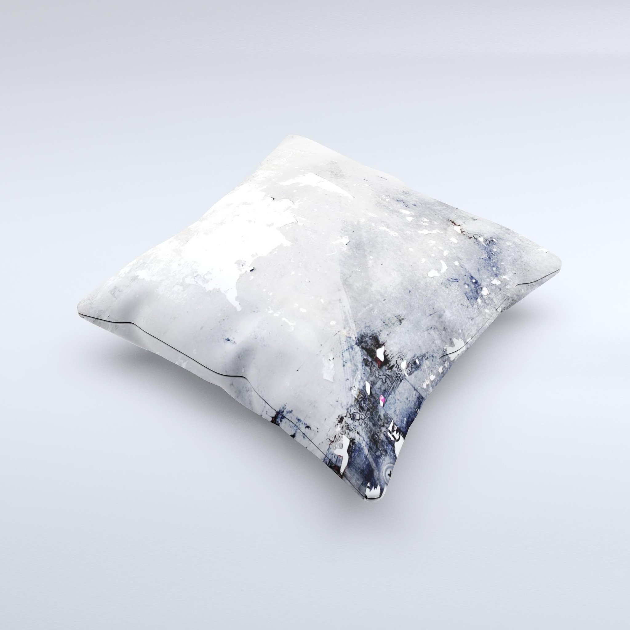 Grunge White & Gray Texture Ink-Fuzed Decorative Throw Pillow showcasing a unique texture and handcrafted design, perfect for home decor.