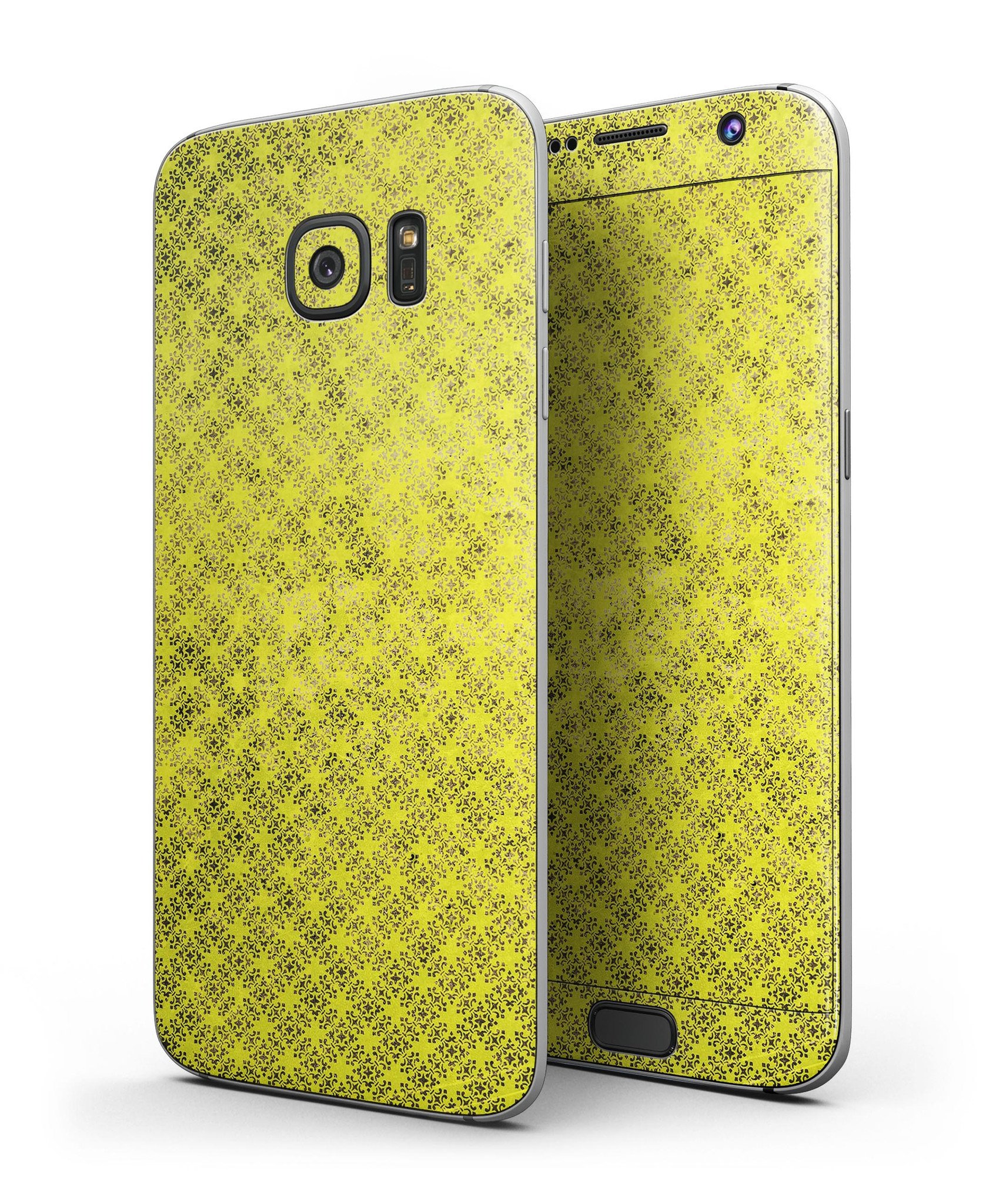 Grunge Yellow Overlapping Circles skin for Samsung Galaxy S7/S7 Edge, showcasing vibrant colors and precise cuts for a perfect fit.