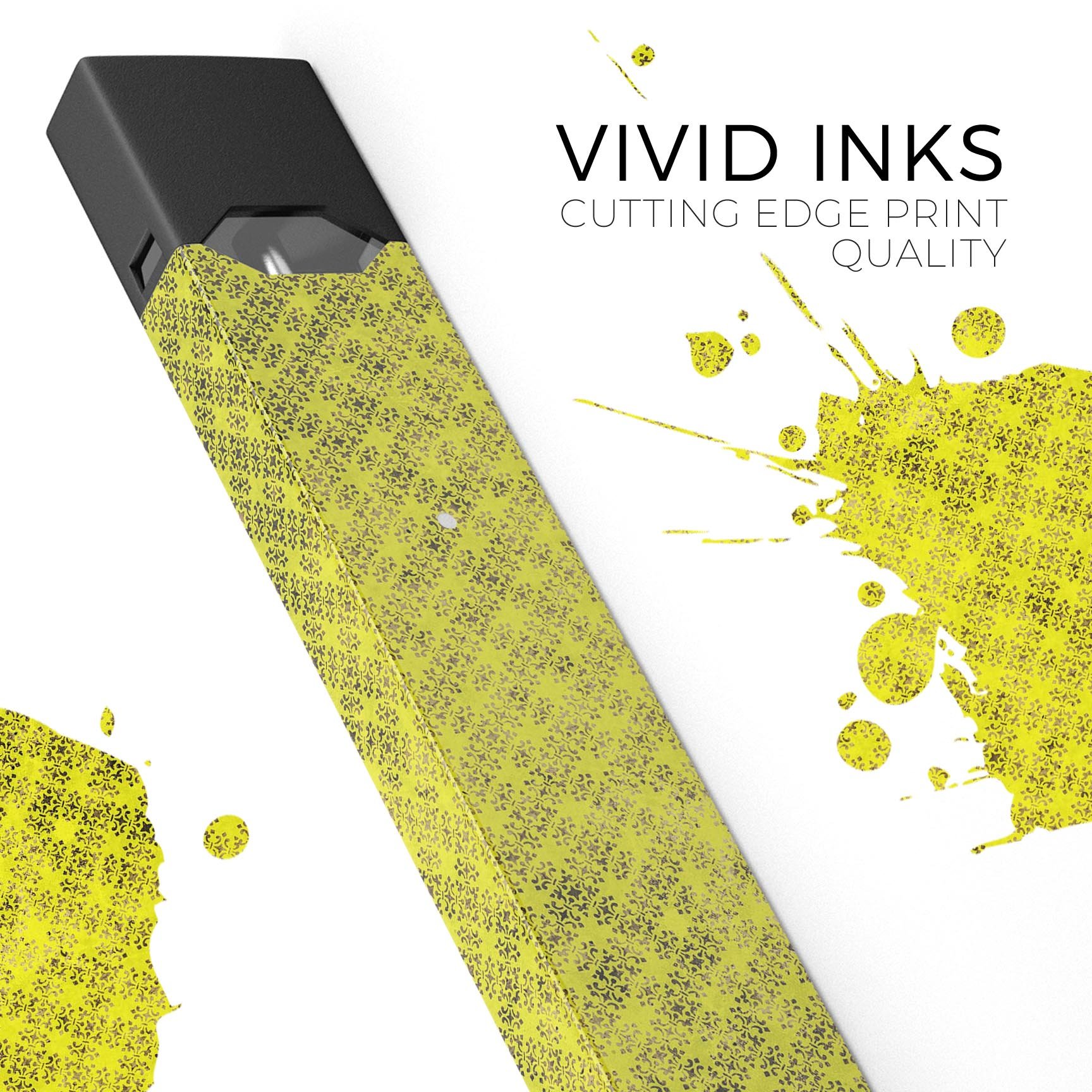 Grunge Yellow Overlapping Circles skin-wrap for JUUL vaping device, showcasing vibrant design and protective features.