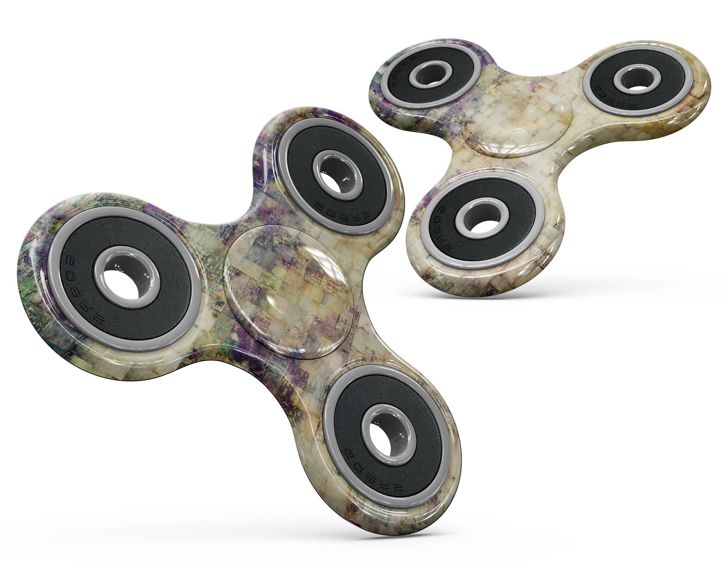 Grungy Abstract Purple Mosaic Skin-Kit for fidget spinner, showcasing vibrant purple hues and an abstract design.