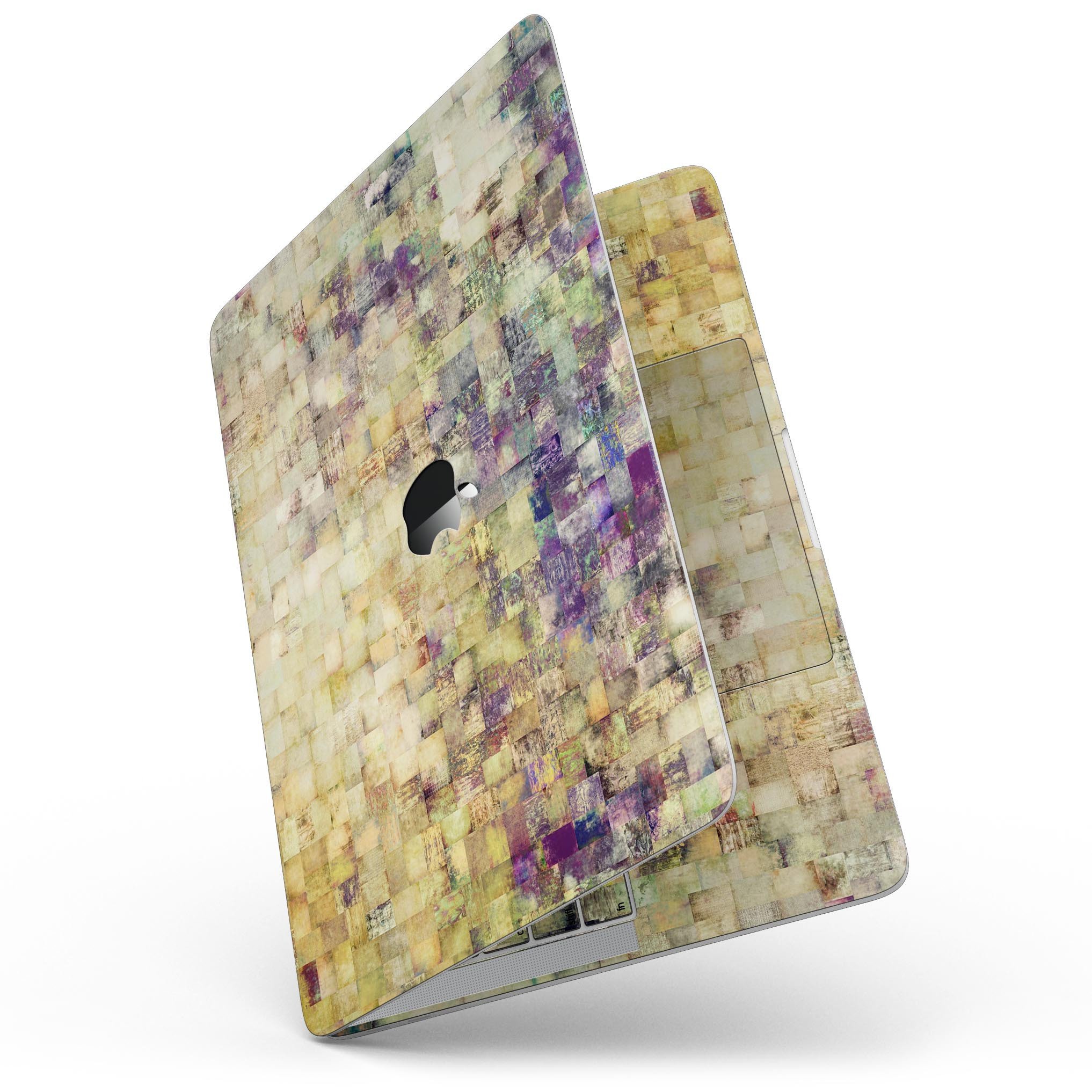 Grungy Abstract Purple Mosaic skin for MacBook Pro with Touch Bar, showcasing vibrant purple mosaic design on a sleek laptop.