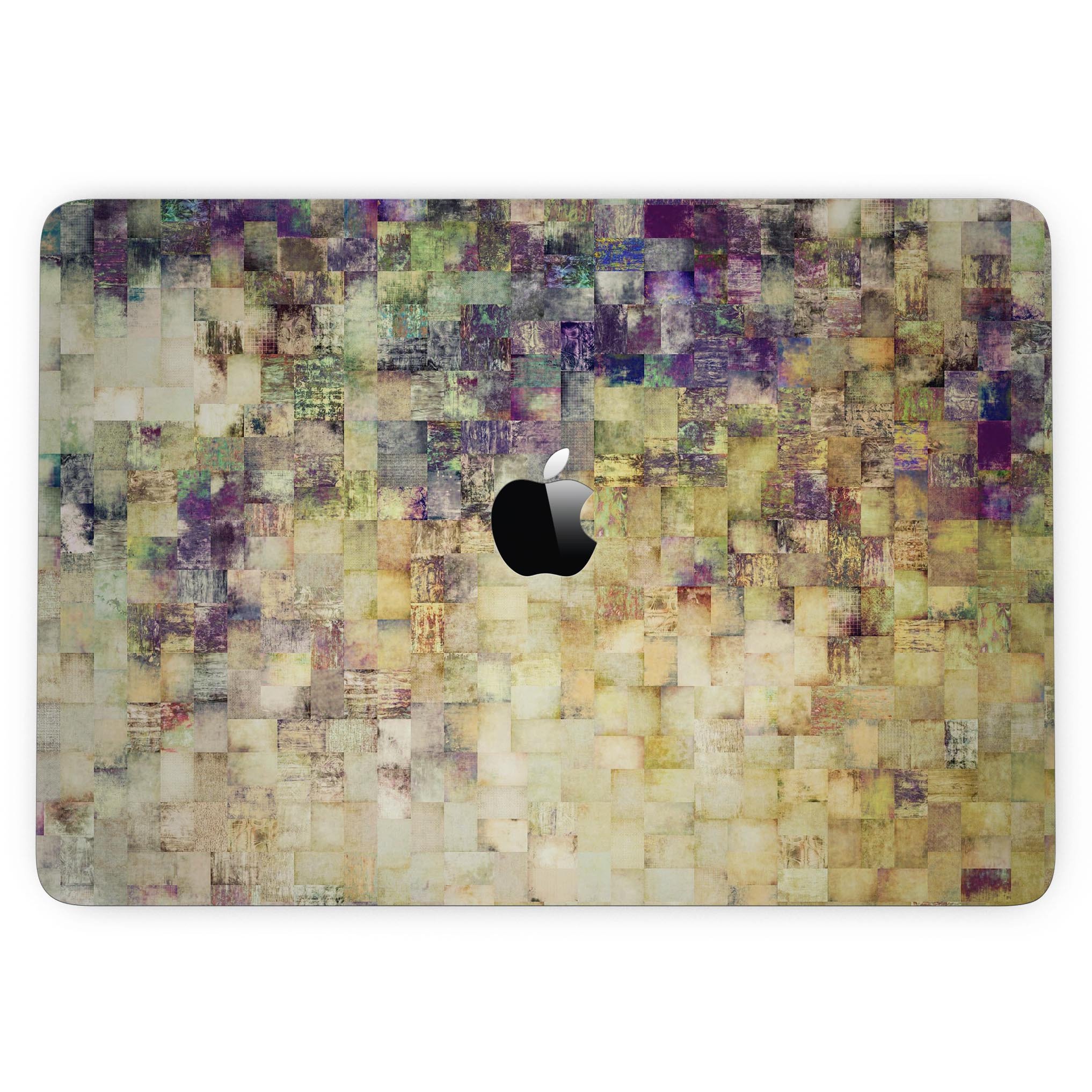 Grungy Abstract Purple Mosaic skin for MacBook Pro with Touch Bar, showcasing vibrant purple mosaic design on a sleek laptop.