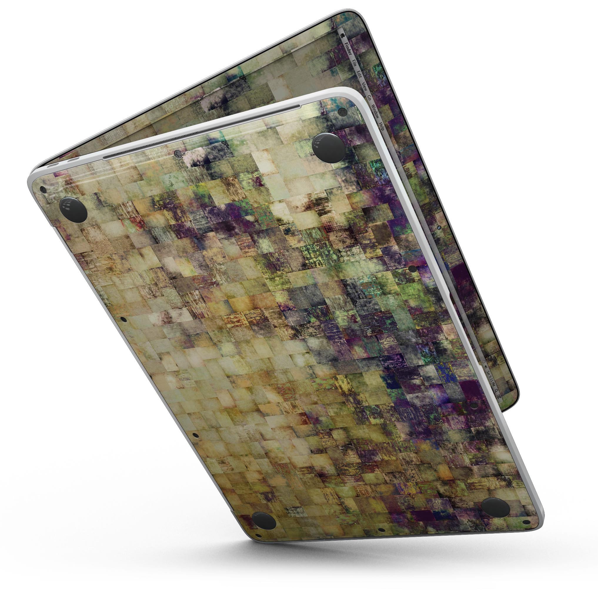 Grungy Abstract Purple Mosaic skin for MacBook Pro with Touch Bar, showcasing vibrant purple mosaic design on a sleek laptop.