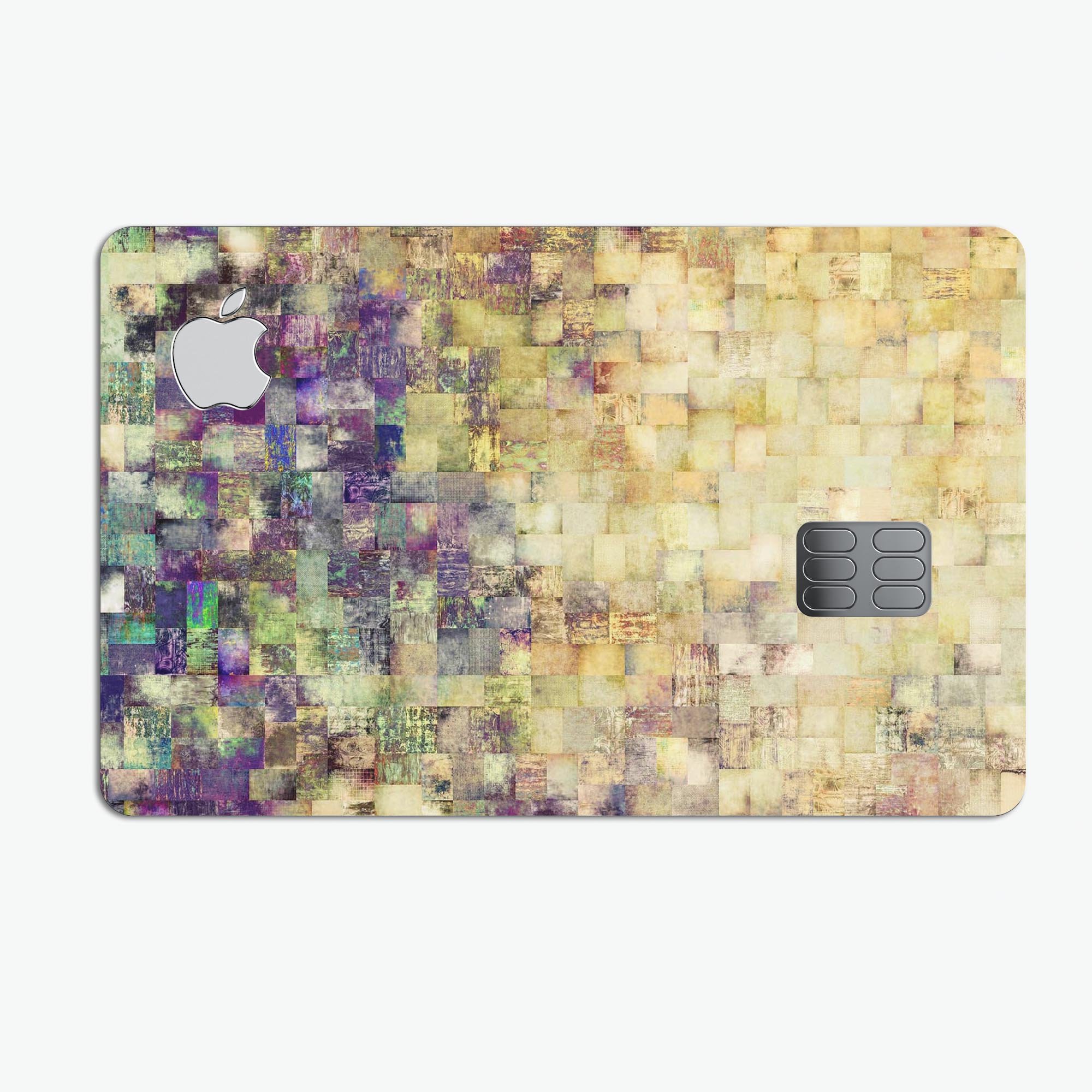 Grungy Abstract Purple Mosaic skin decal for Apple Card, showcasing vibrant colors and unique design.