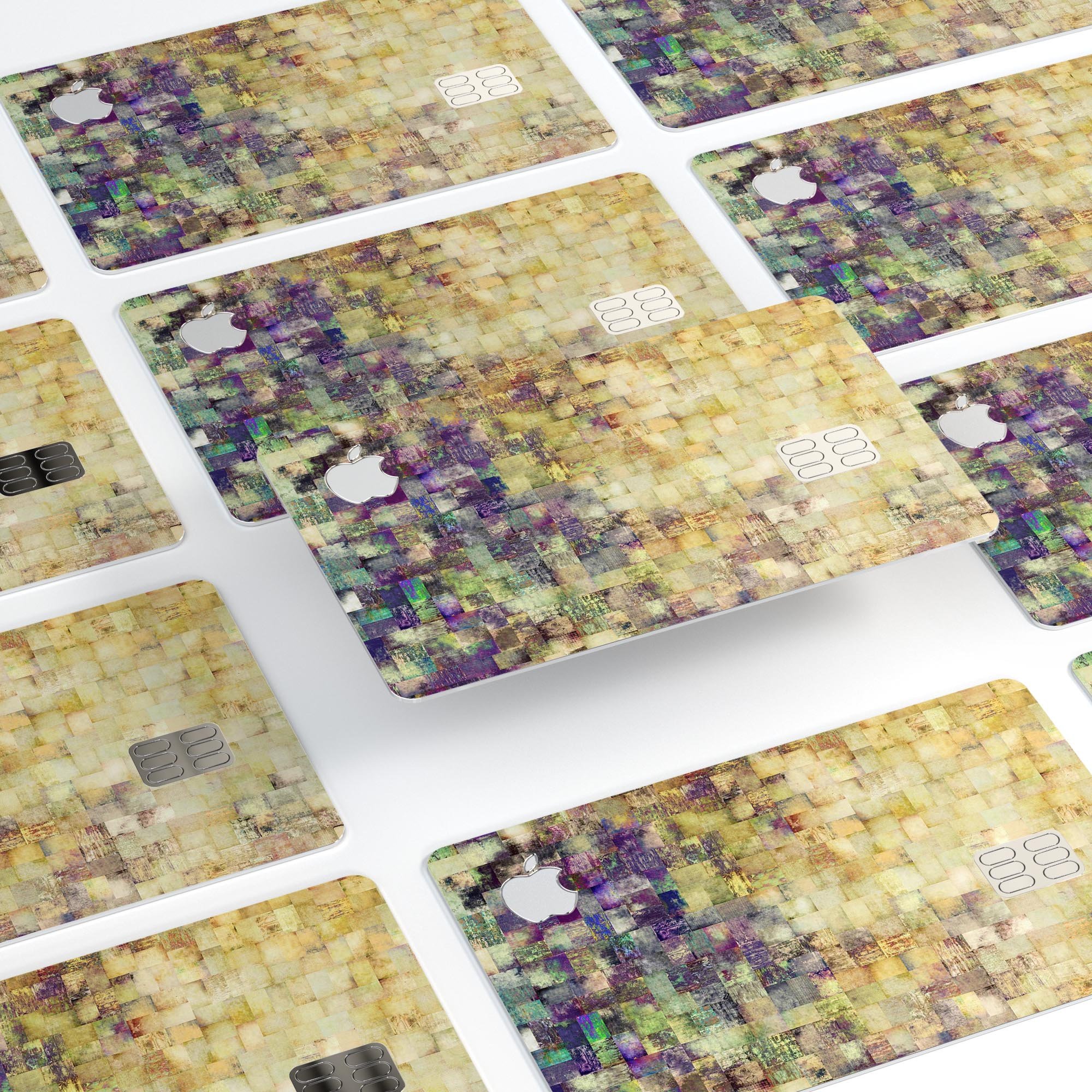 Grungy Abstract Purple Mosaic skin decal for Apple Card, showcasing vibrant colors and unique design.