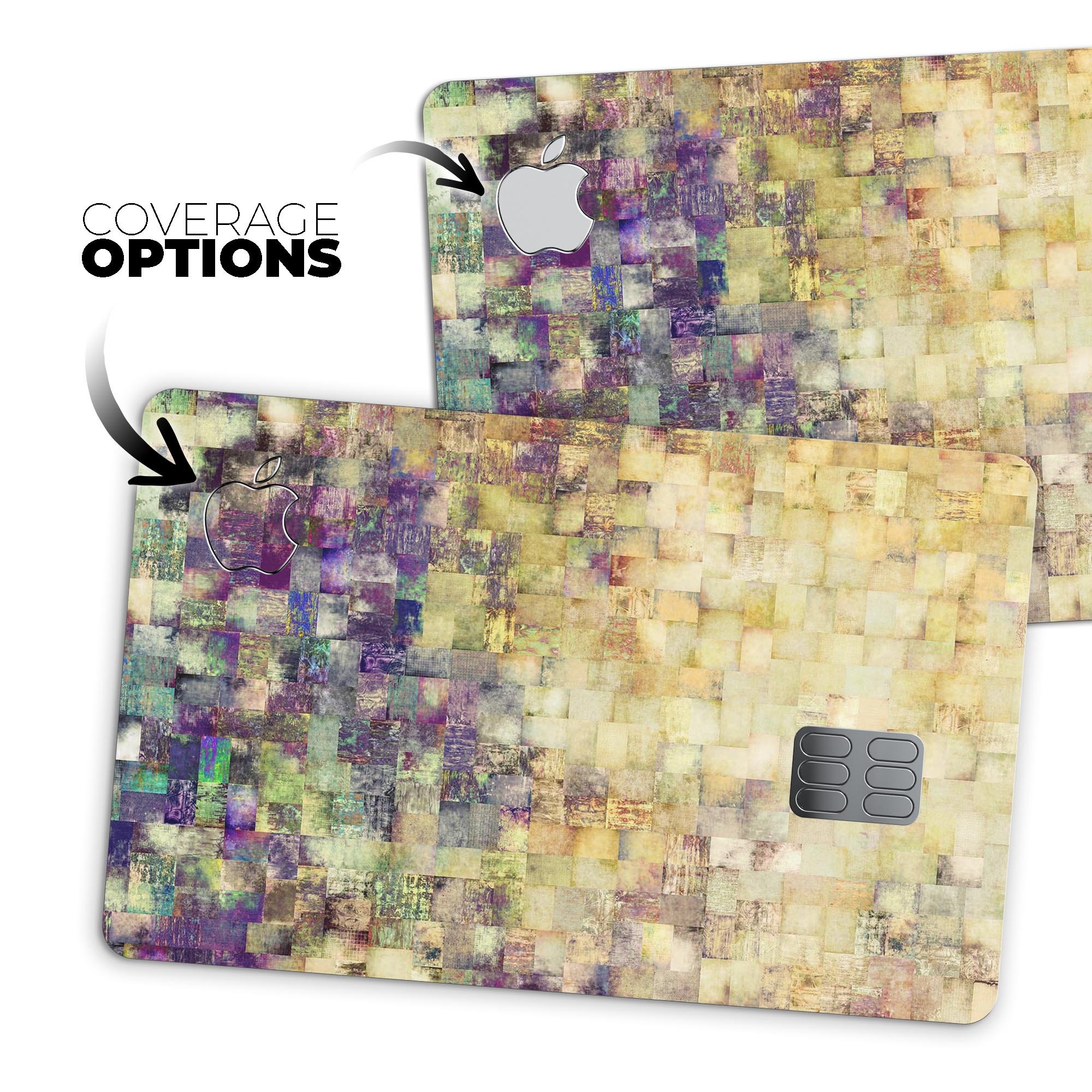 Grungy Abstract Purple Mosaic skin decal for Apple Card, showcasing vibrant colors and unique design.