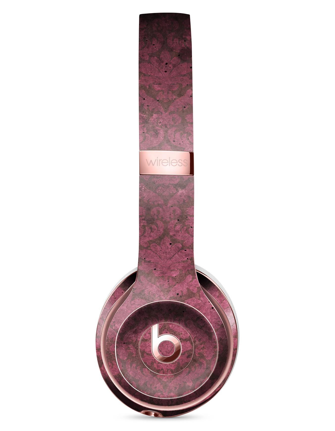 Grungy Black and Maroon Damask Pattern Skin Kit for Beats by Dre Solo 3 Wireless Headphones, showcasing intricate design and premium vinyl material.
