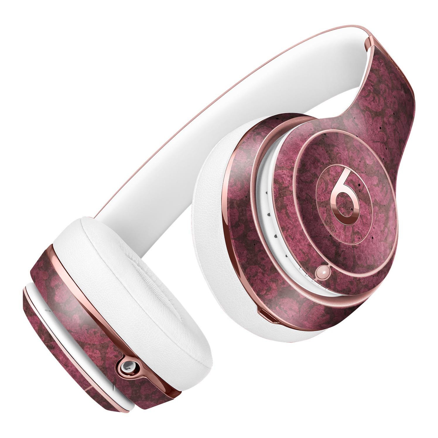 Grungy Black and Maroon Damask Pattern Skin Kit for Beats by Dre Solo 3 Wireless Headphones, showcasing intricate design and premium vinyl material.
