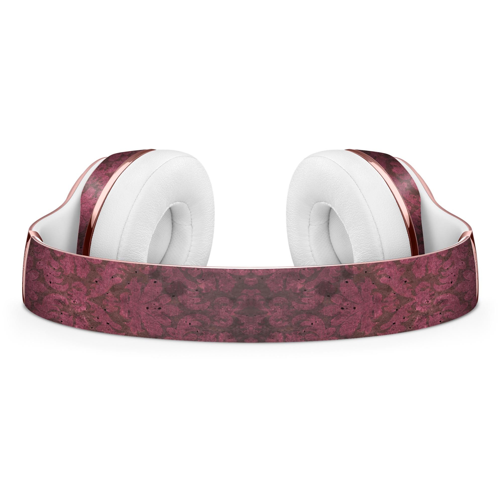 Grungy Black and Maroon Damask Pattern Skin Kit for Beats by Dre Solo 3 Wireless Headphones, showcasing intricate design and premium vinyl material.