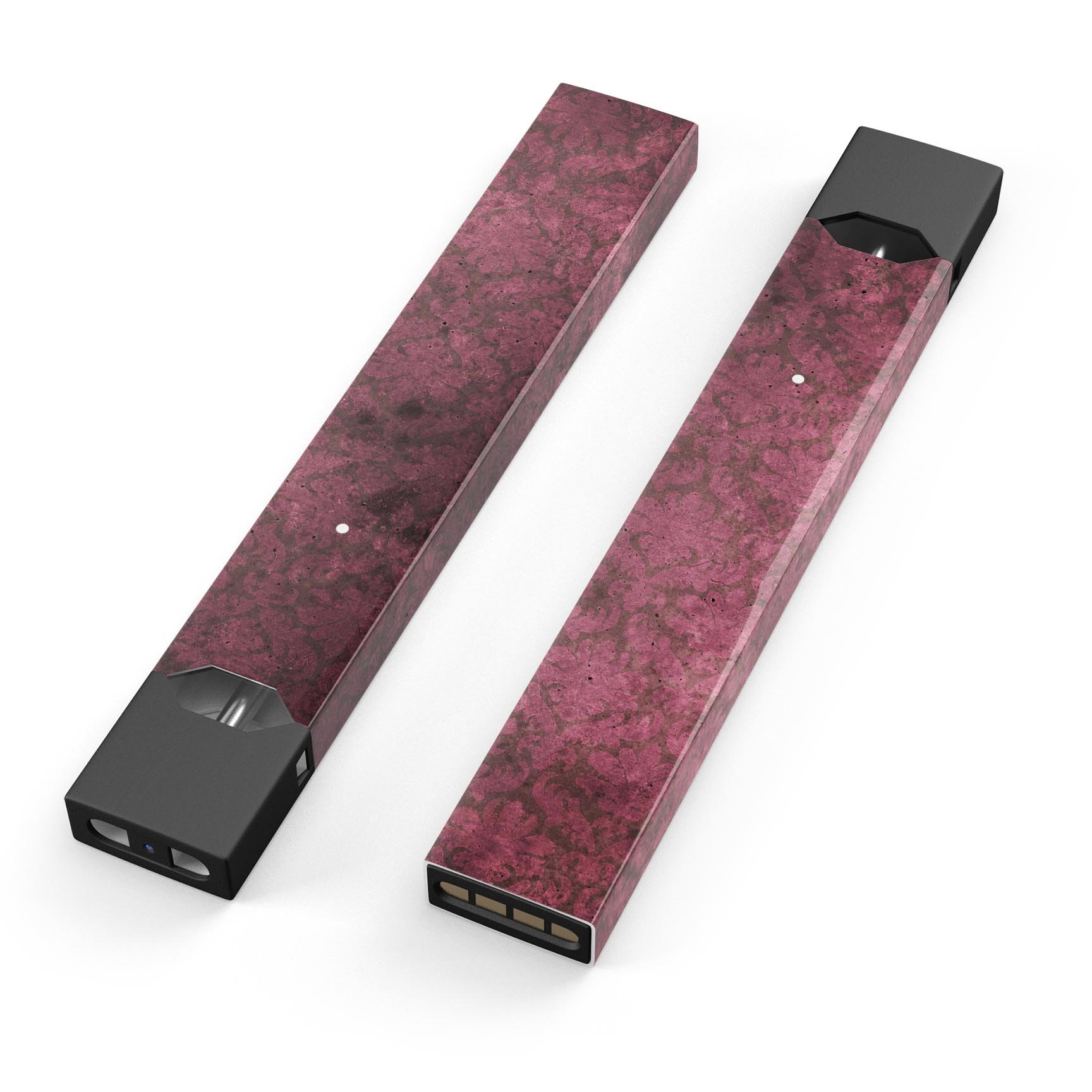 Grungy black and maroon damask pattern decal for JUUL vaping device, showcasing intricate design and premium quality.