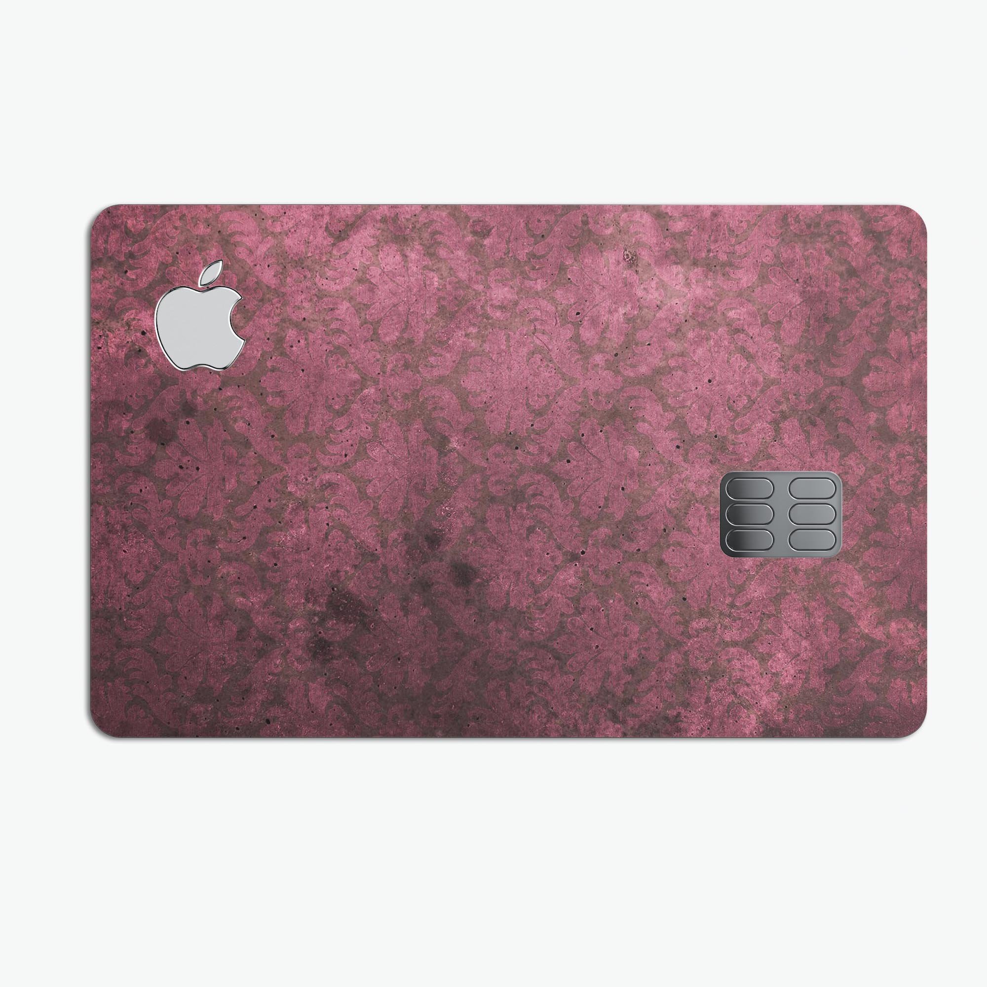 Grungy Black and Maroon Damask Pattern decal on an Apple Card, showcasing its stylish design and premium quality.