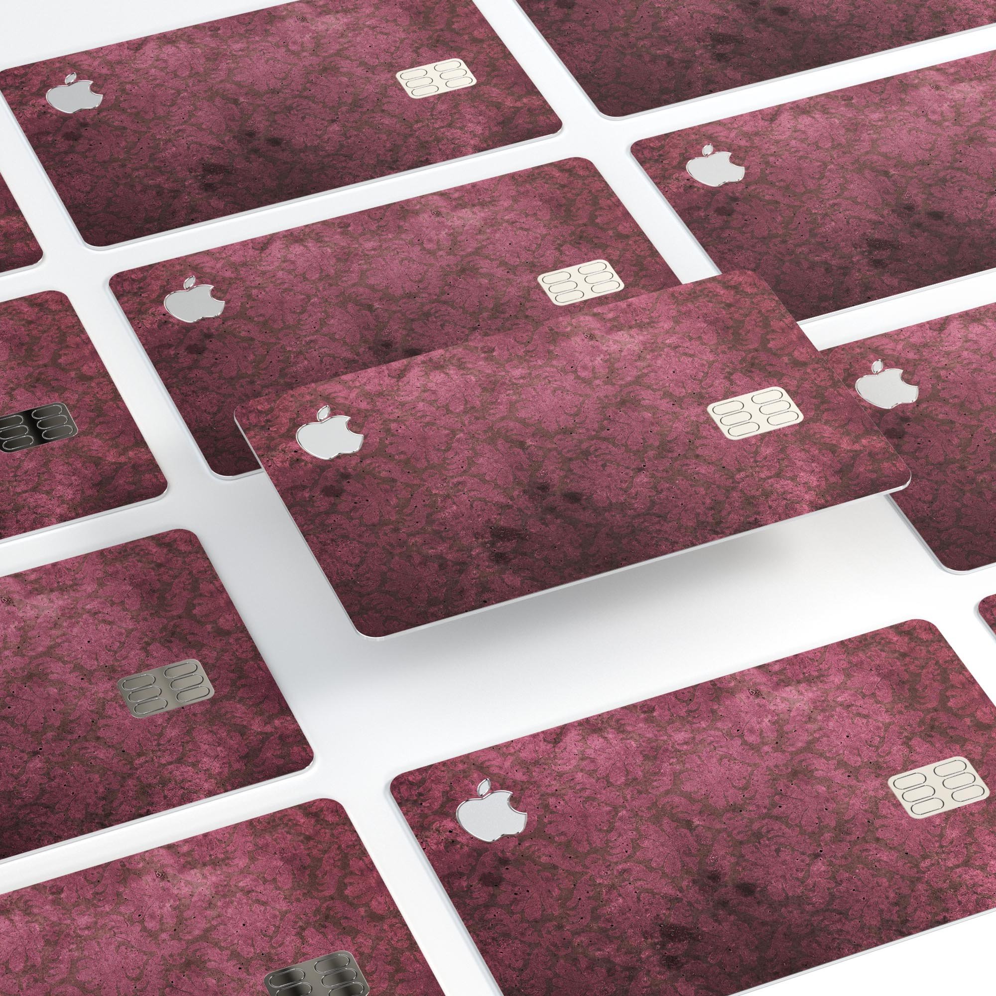 Grungy Black and Maroon Damask Pattern decal on an Apple Card, showcasing its stylish design and premium quality.