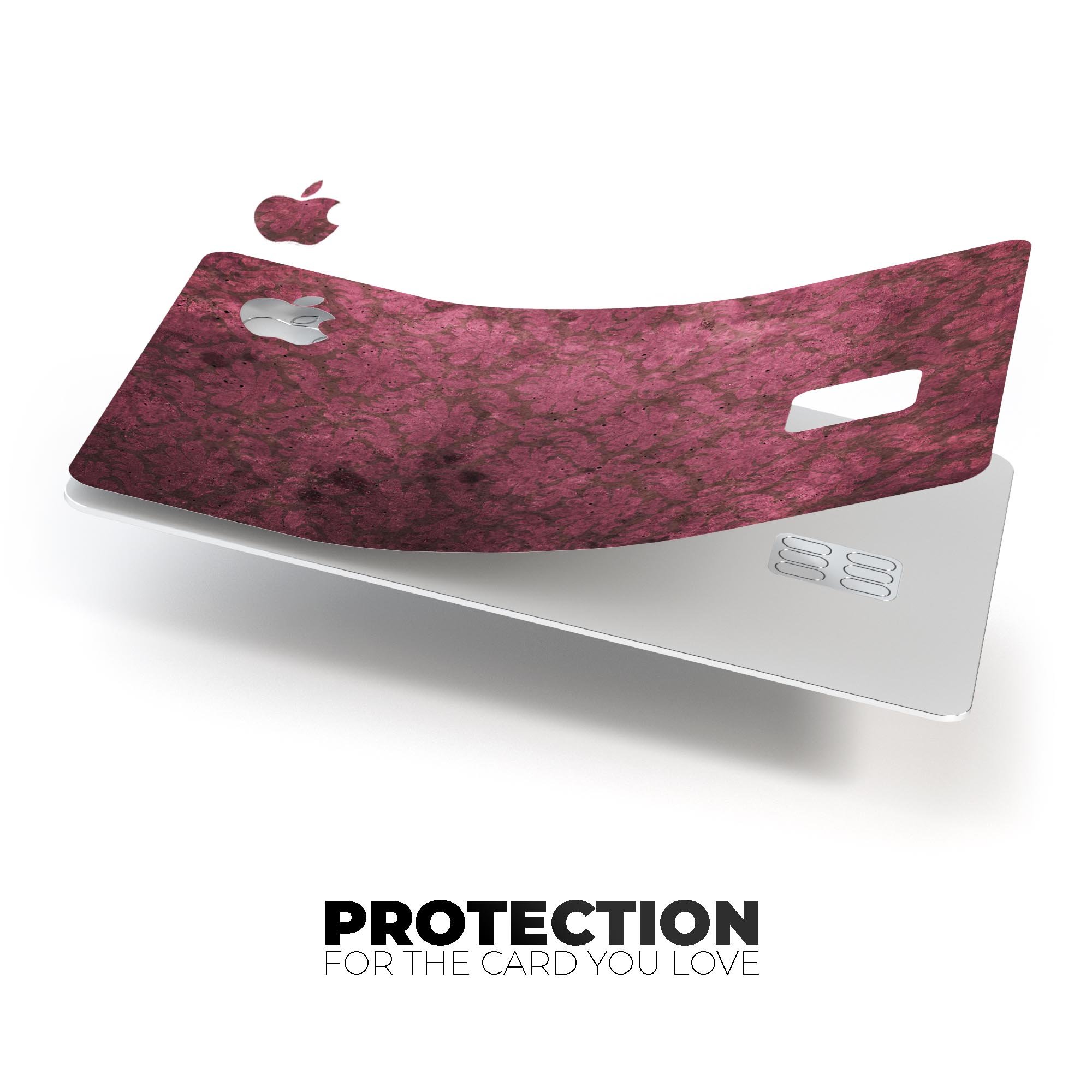 Grungy Black and Maroon Damask Pattern decal on an Apple Card, showcasing its stylish design and premium quality.
