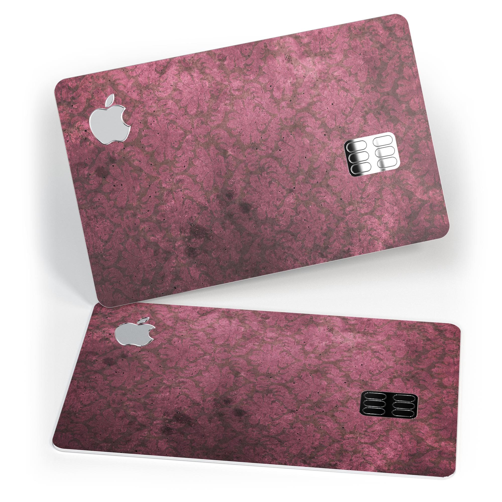 Grungy Black and Maroon Damask Pattern decal on an Apple Card, showcasing its stylish design and premium quality.