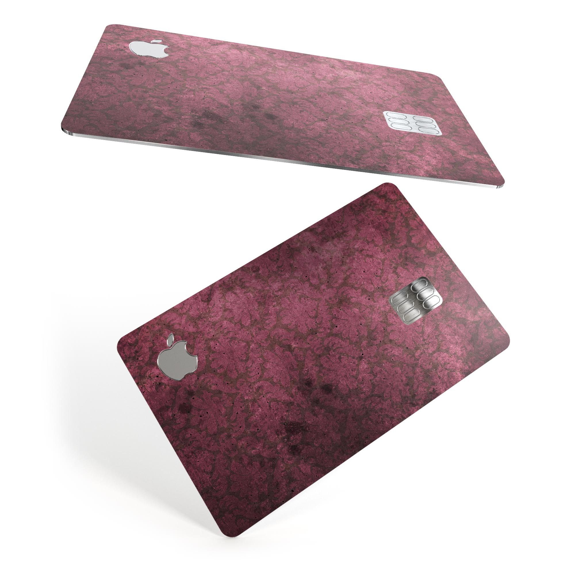 Grungy Black and Maroon Damask Pattern decal on an Apple Card, showcasing its stylish design and premium quality.