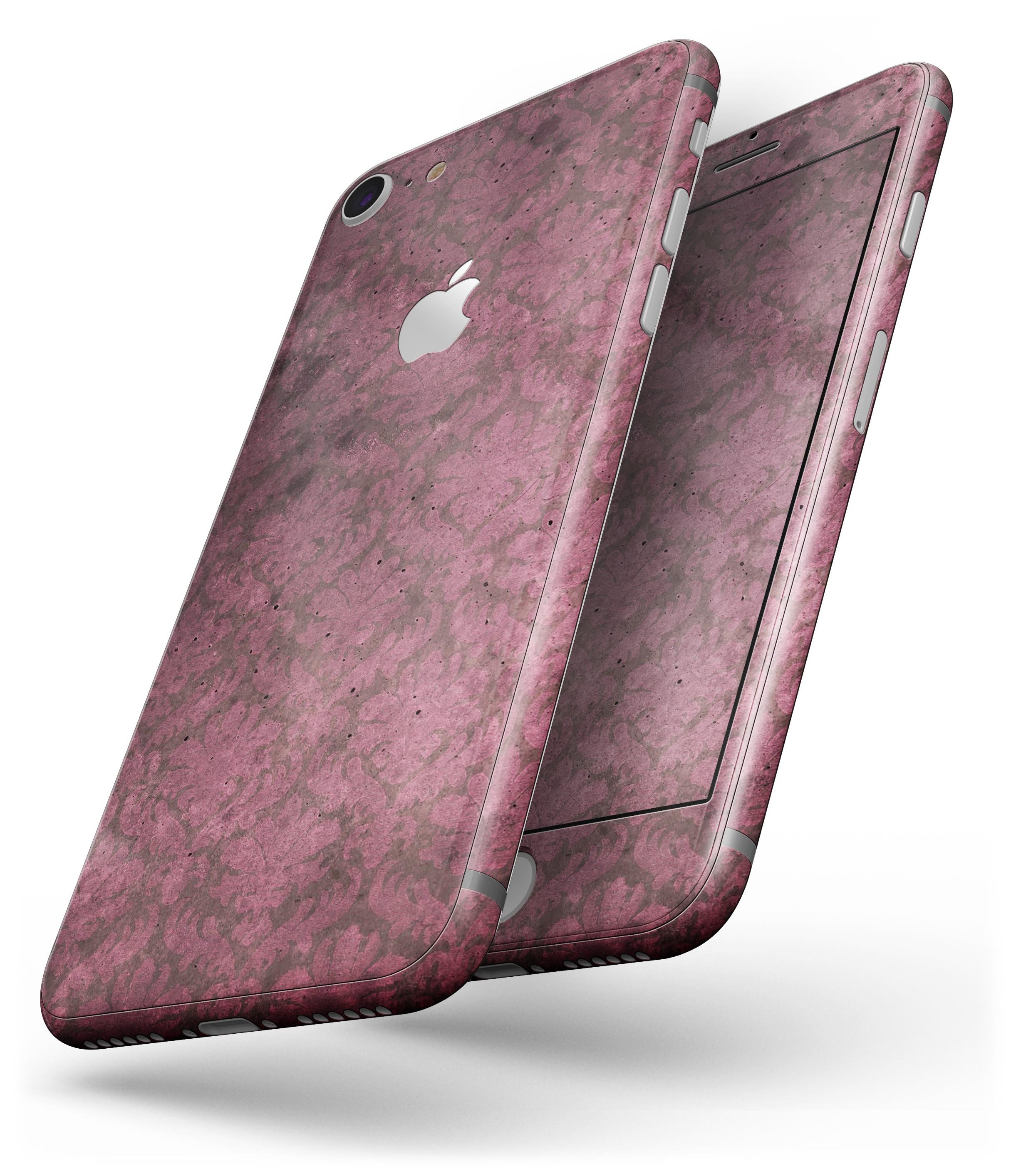 Grungy Black and Maroon Damask Pattern skin for iPhone 8 or 8 Plus, showcasing intricate design and premium vinyl material.