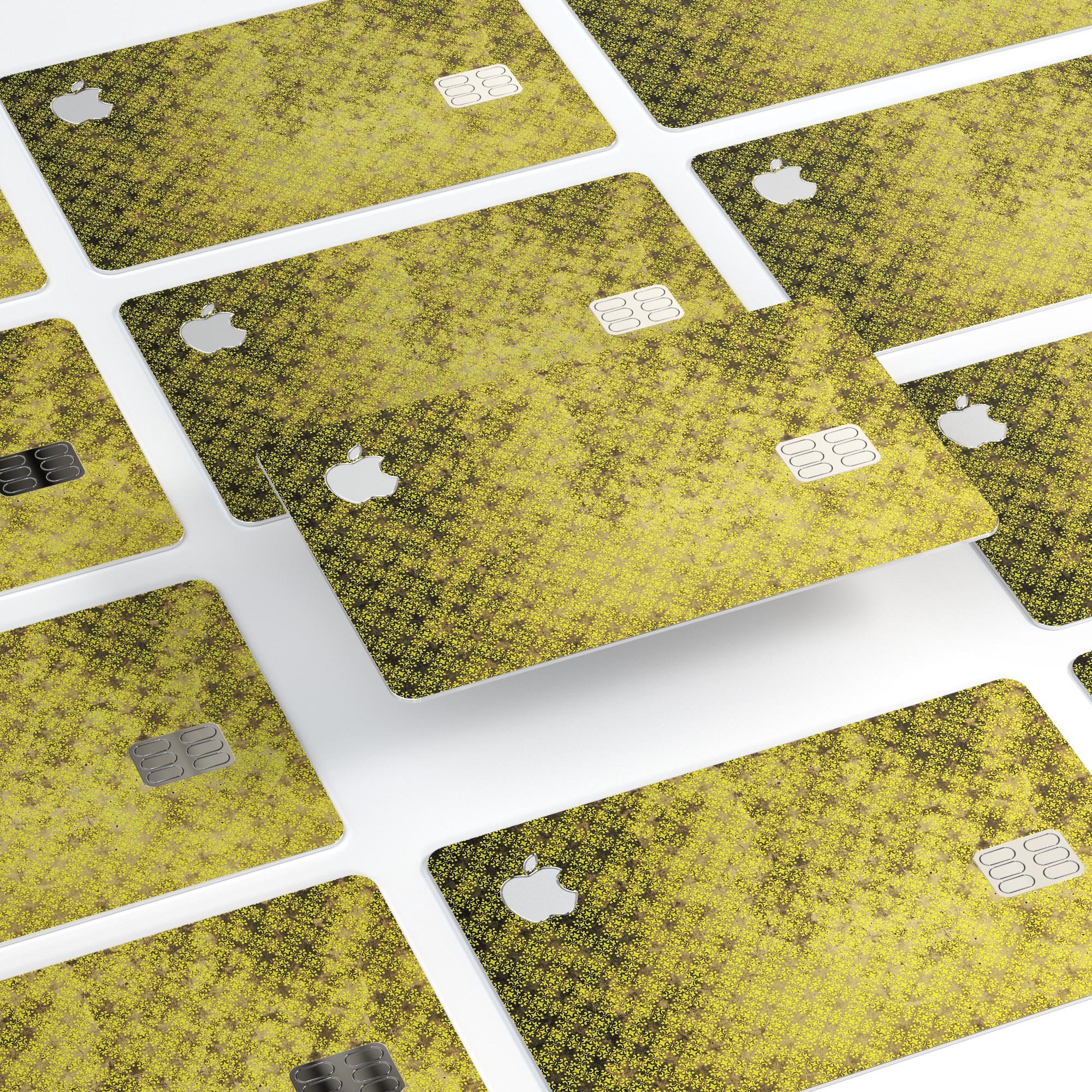 Grungy Black and Yellow Rococo Pattern Premium Protective Decal for Apple Card, showcasing its vibrant design and protective features.