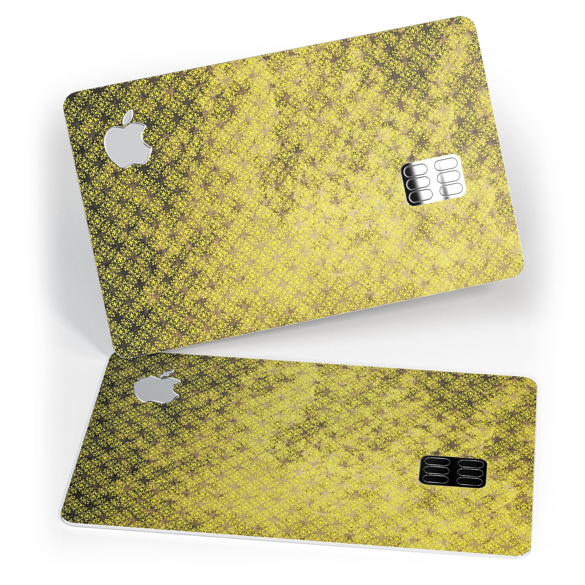 Grungy Black and Yellow Rococo Pattern Premium Protective Decal for Apple Card, showcasing its vibrant design and protective features.