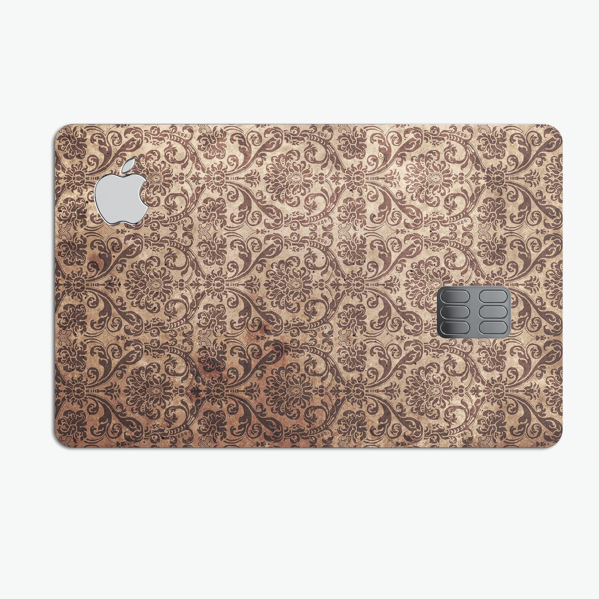 Grungy Brown and Tan Horizontal Rococo Pattern skin for Apple Card, showcasing its unique design and premium quality.