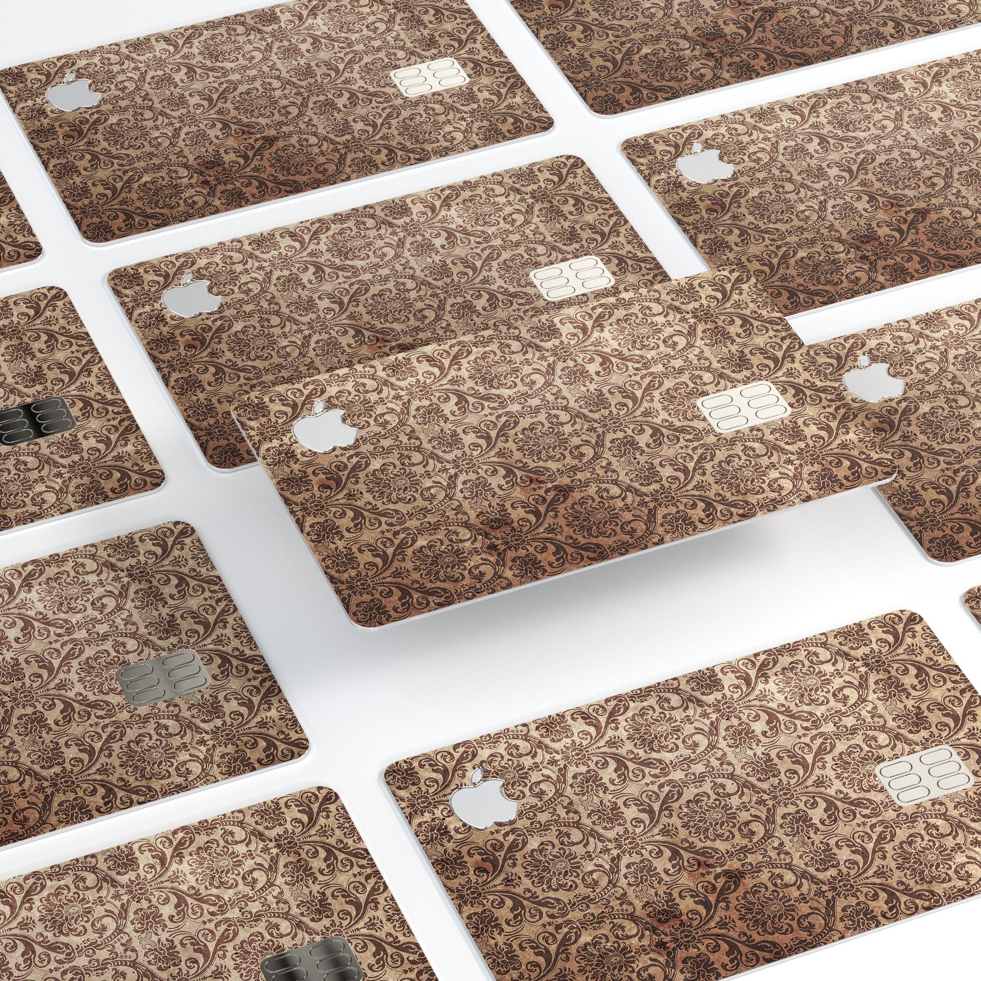 Grungy Brown and Tan Horizontal Rococo Pattern skin for Apple Card, showcasing its unique design and premium quality.