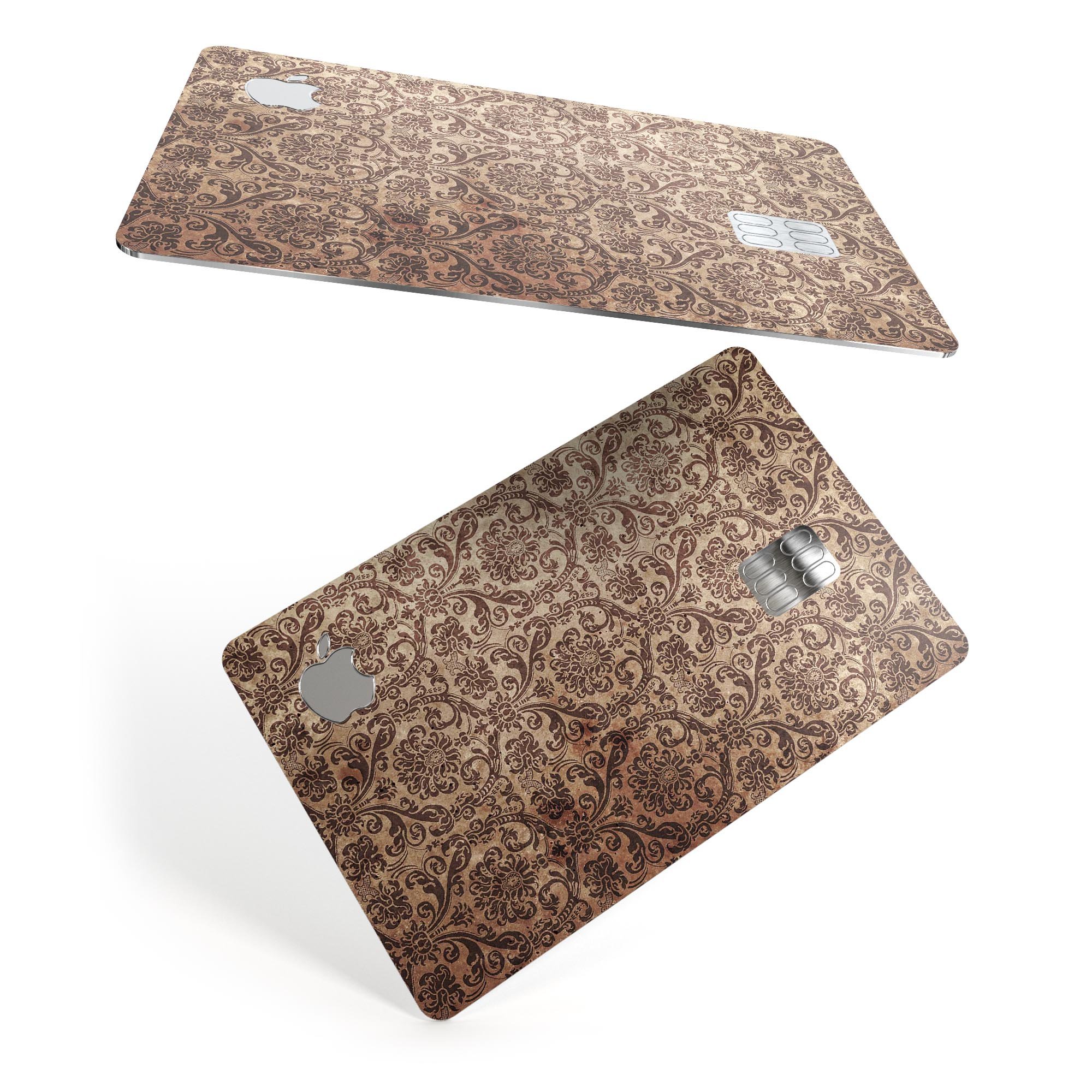 Grungy Brown and Tan Horizontal Rococo Pattern skin for Apple Card, showcasing its unique design and premium quality.