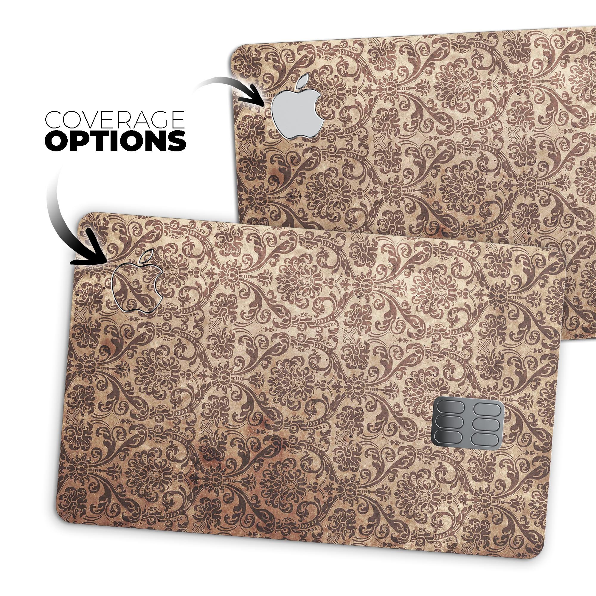 Grungy Brown and Tan Horizontal Rococo Pattern skin for Apple Card, showcasing its unique design and premium quality.