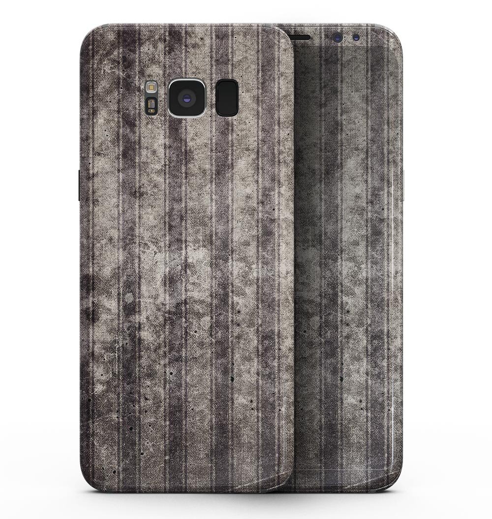 Samsung Galaxy S8 with Grungy Brown and Tan Vertical Stripes skin, showcasing a stylish and protective design.