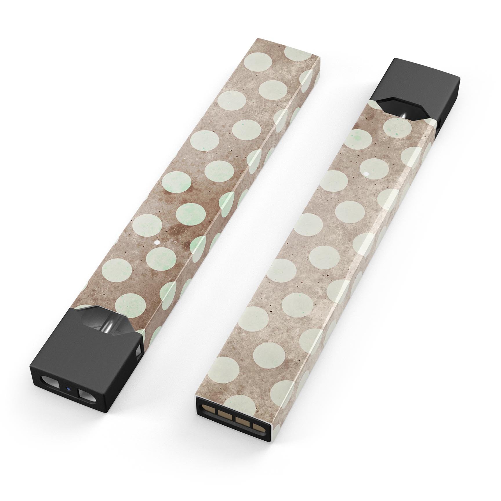 Grungy brown and white polka dots skin-wrap for JUUL vaping device, showcasing a stylish design and protective features.