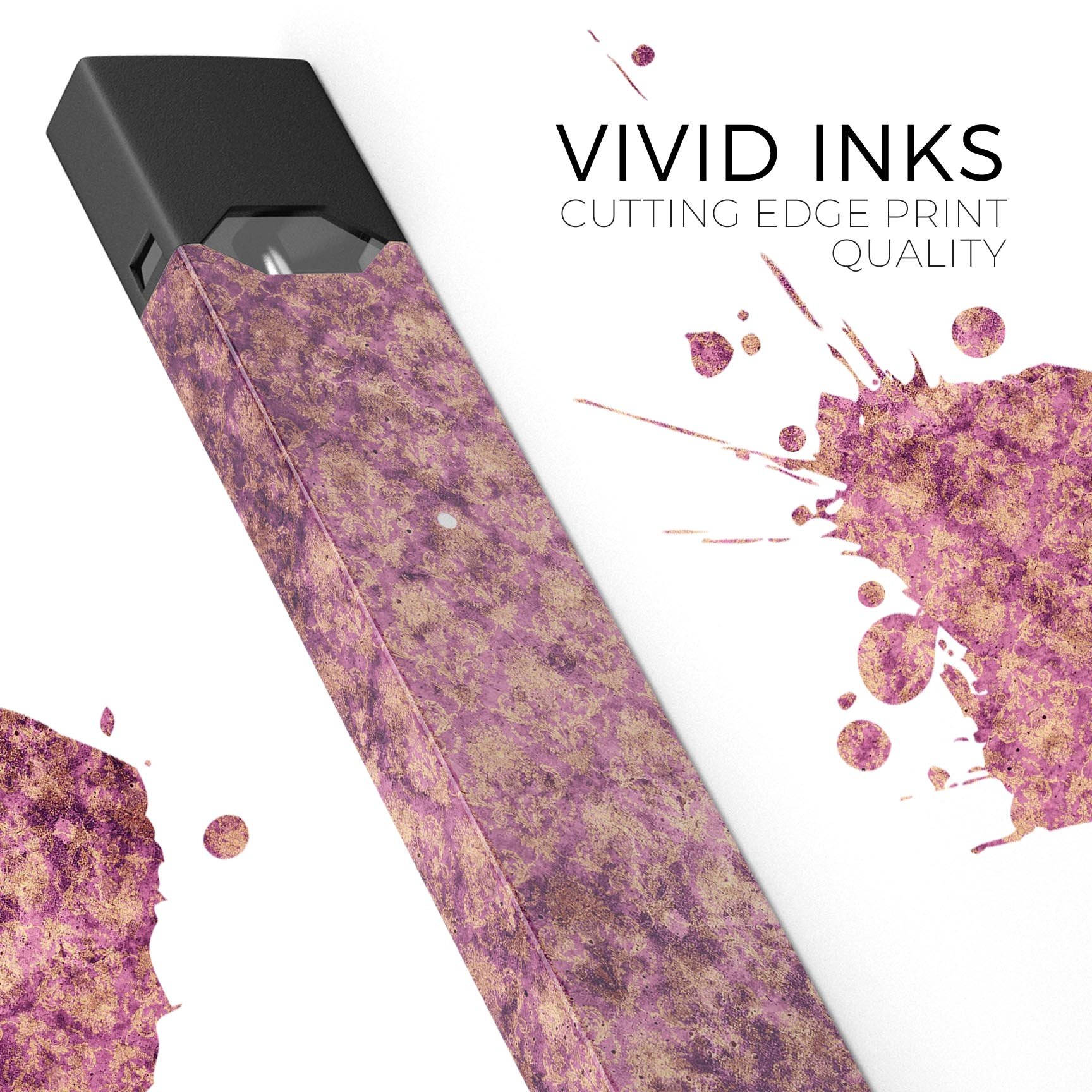 Grungy Burgundy Royal Pattern skin-wrap for JUUL device, showcasing vibrant colors and intricate design.